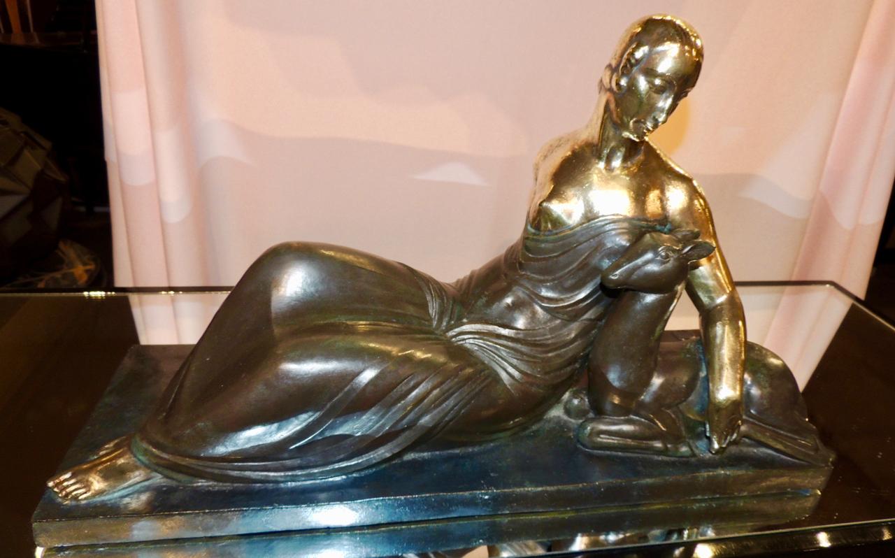 Goldene Bronzeskulptur des Art déco von Gaston Beguin, Gaston Beguin im Angebot 1