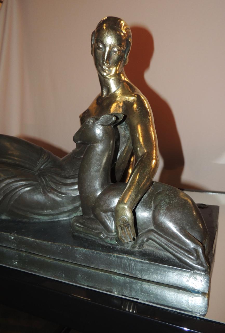 French Art Deco Golden Bronze Sculpture by Gaston Beguin For Sale 3