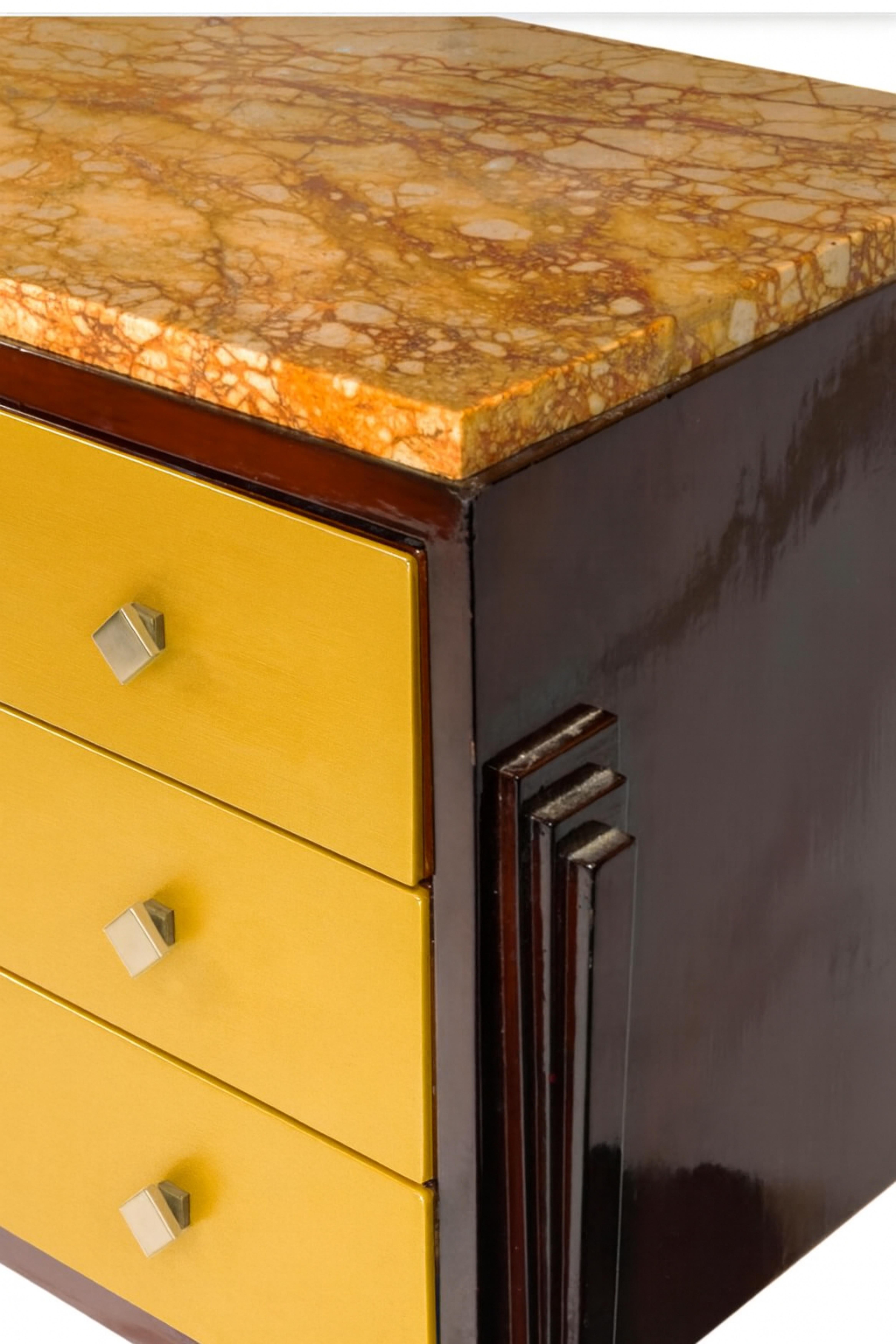 French Art Deco Golden Commode With Marble Top, 20th Century For Sale 2