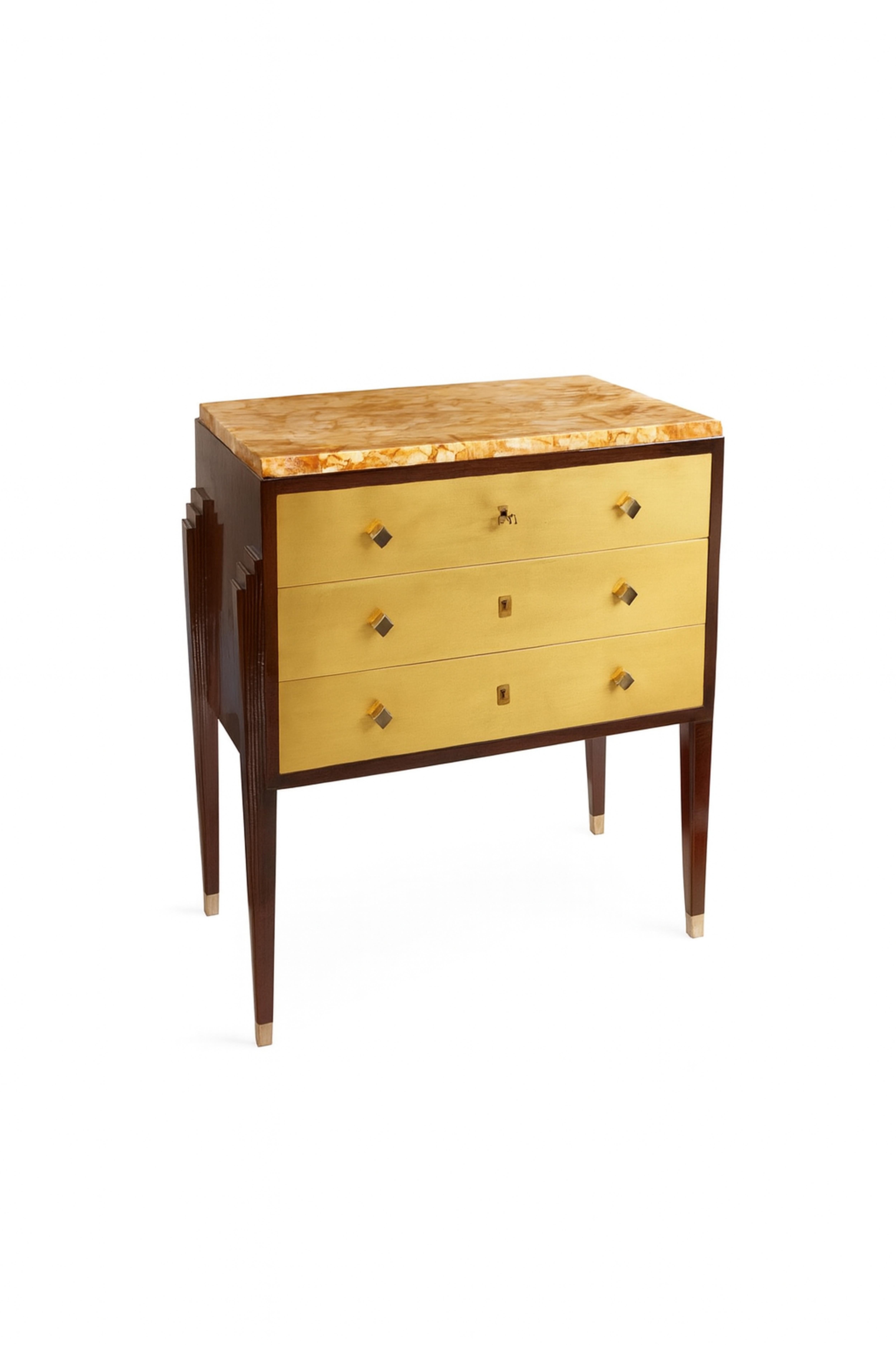 French Art Deco Golden Commode With Marble Top, 20th Century For Sale 4