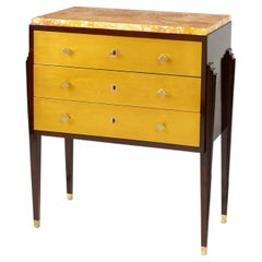 French Art Deco Golden Commode With Marble Top, 20th Century