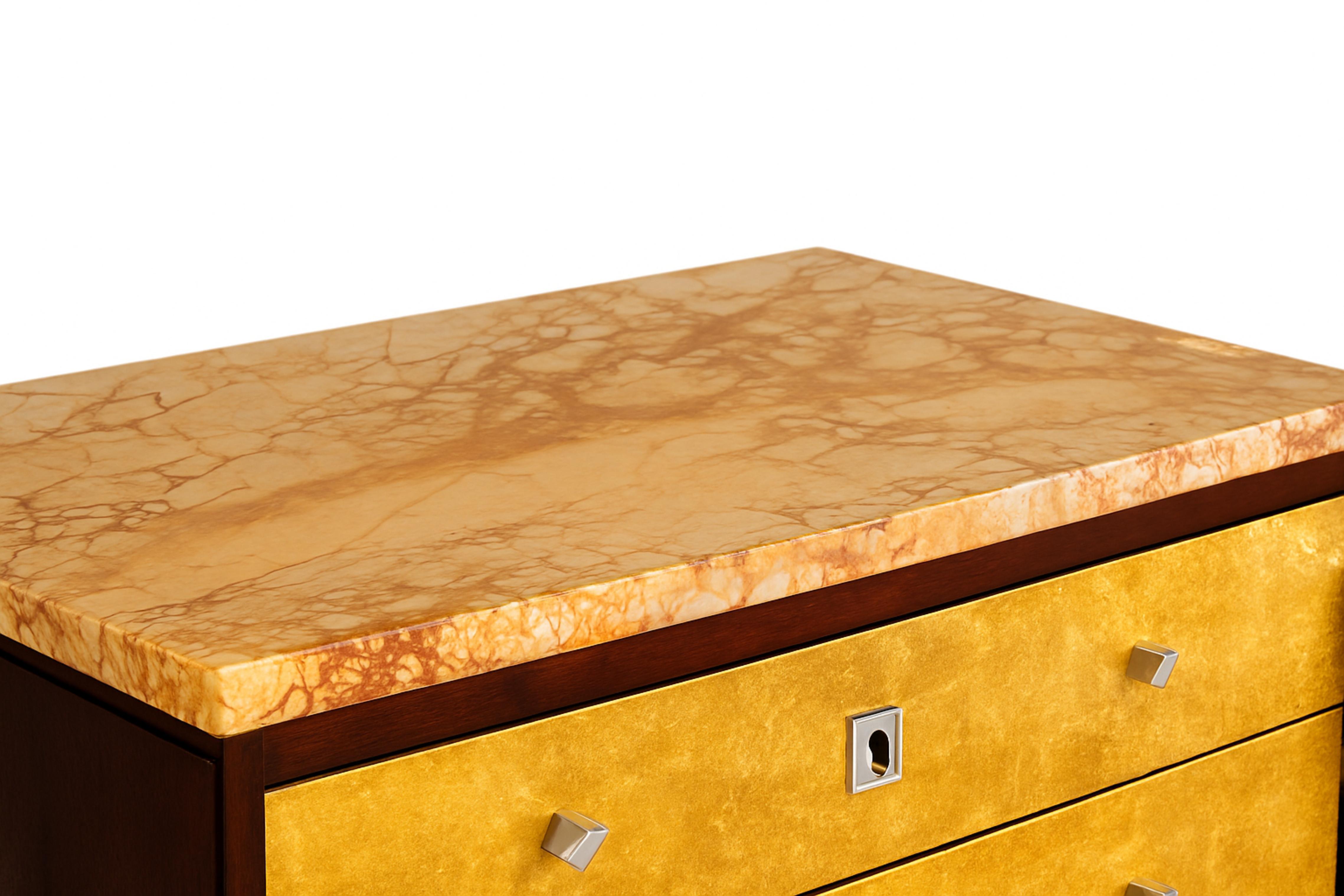 French Art Deco Golden Gilt Commode With Marble Top, 20th Century For Sale 7