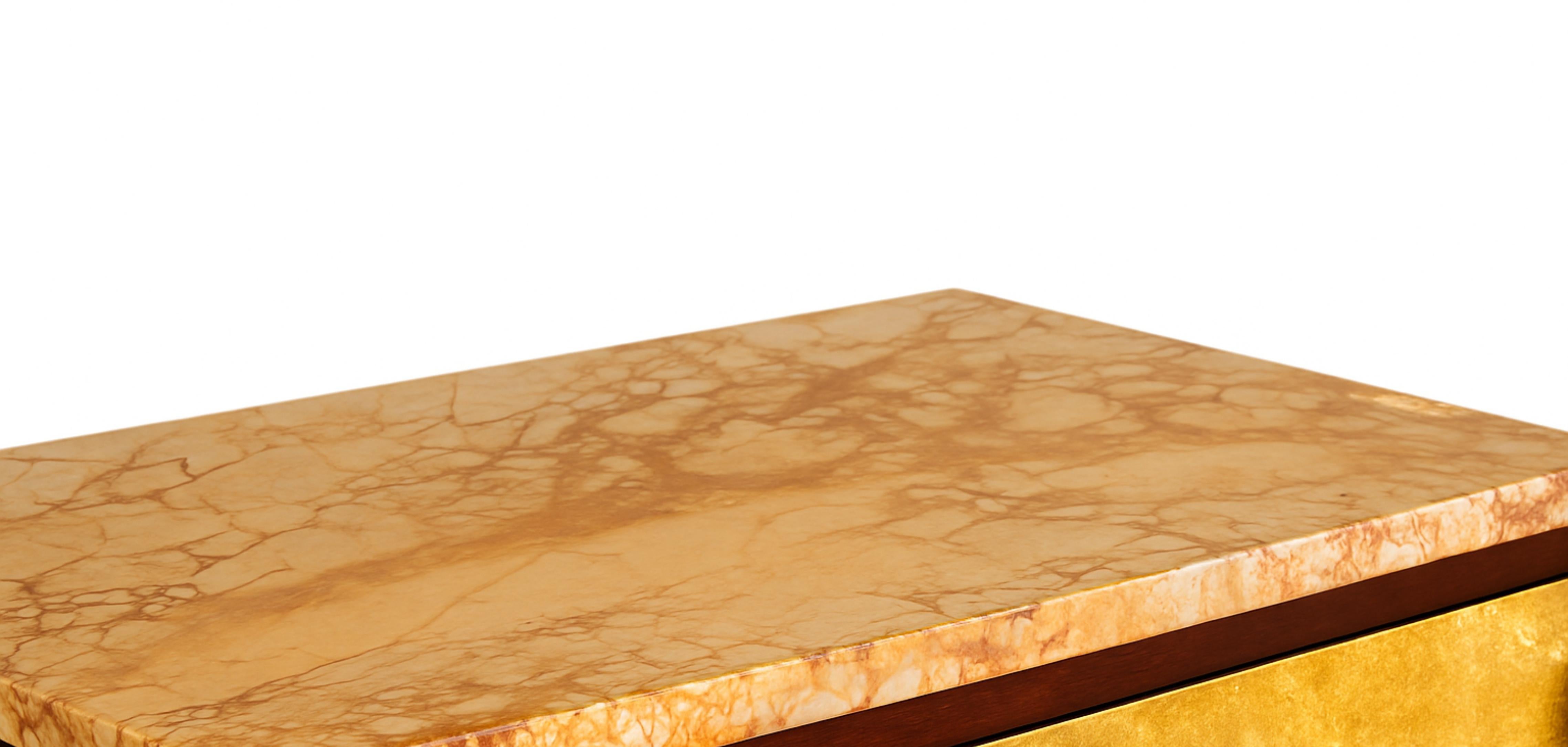 French Art Deco Golden Gilt Commode With Marble Top, 20th Century In Good Condition For Sale In Lisbon, PT