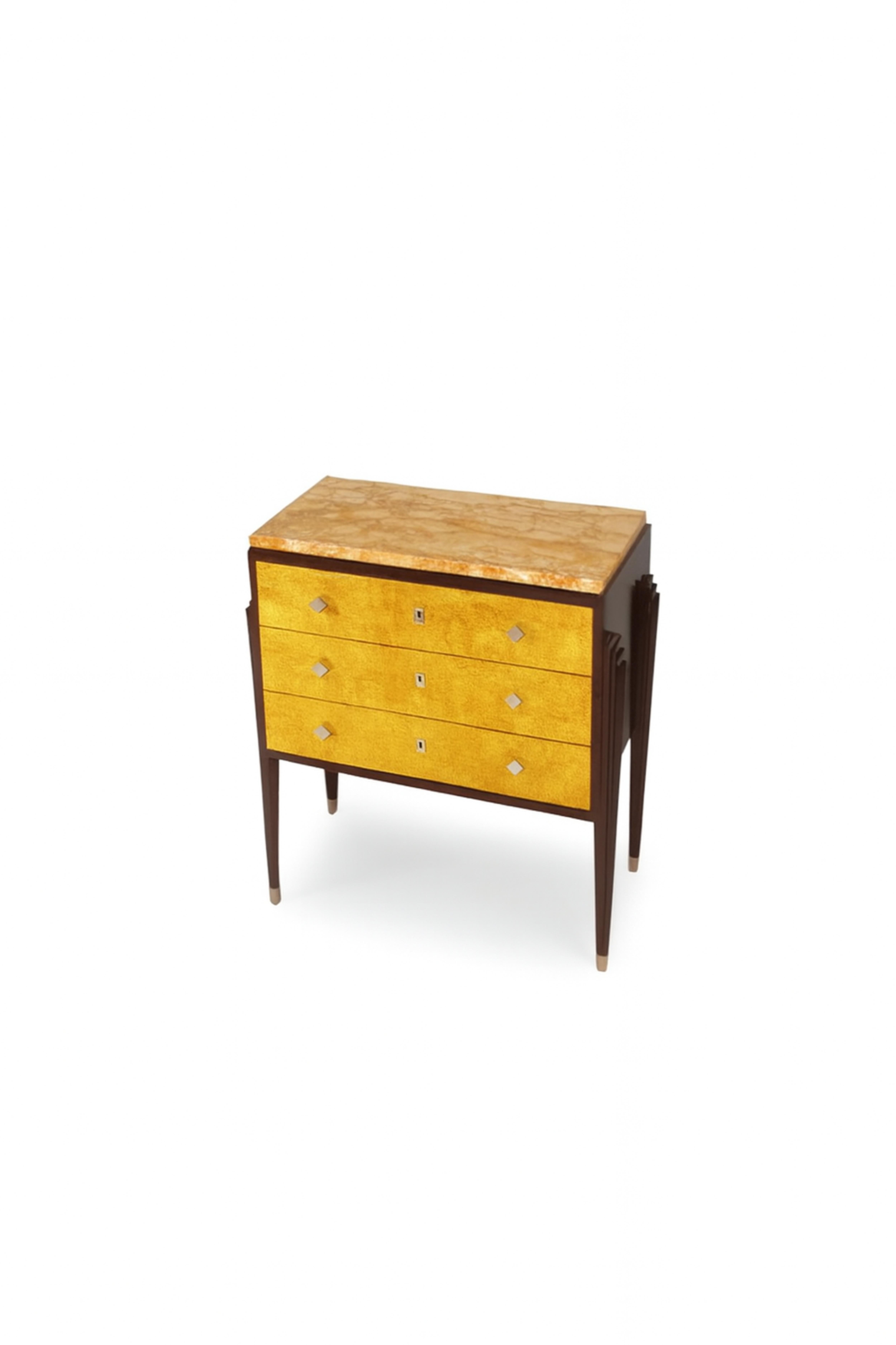 French Art Deco Golden Gilt Commode With Marble Top, 20th Century For Sale 2