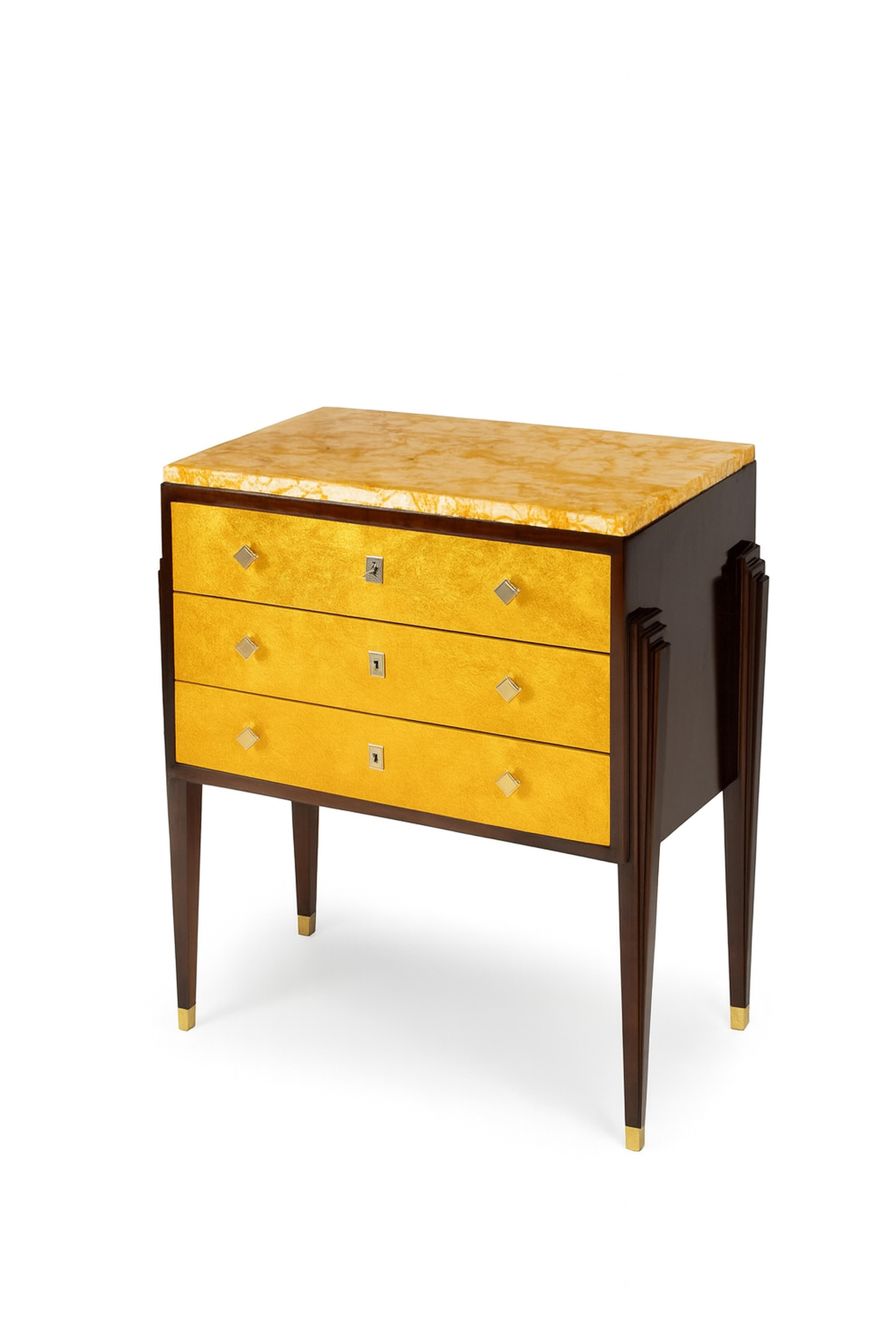 French Art Deco Golden Gilt Commode With Marble Top, 20th Century For Sale 3