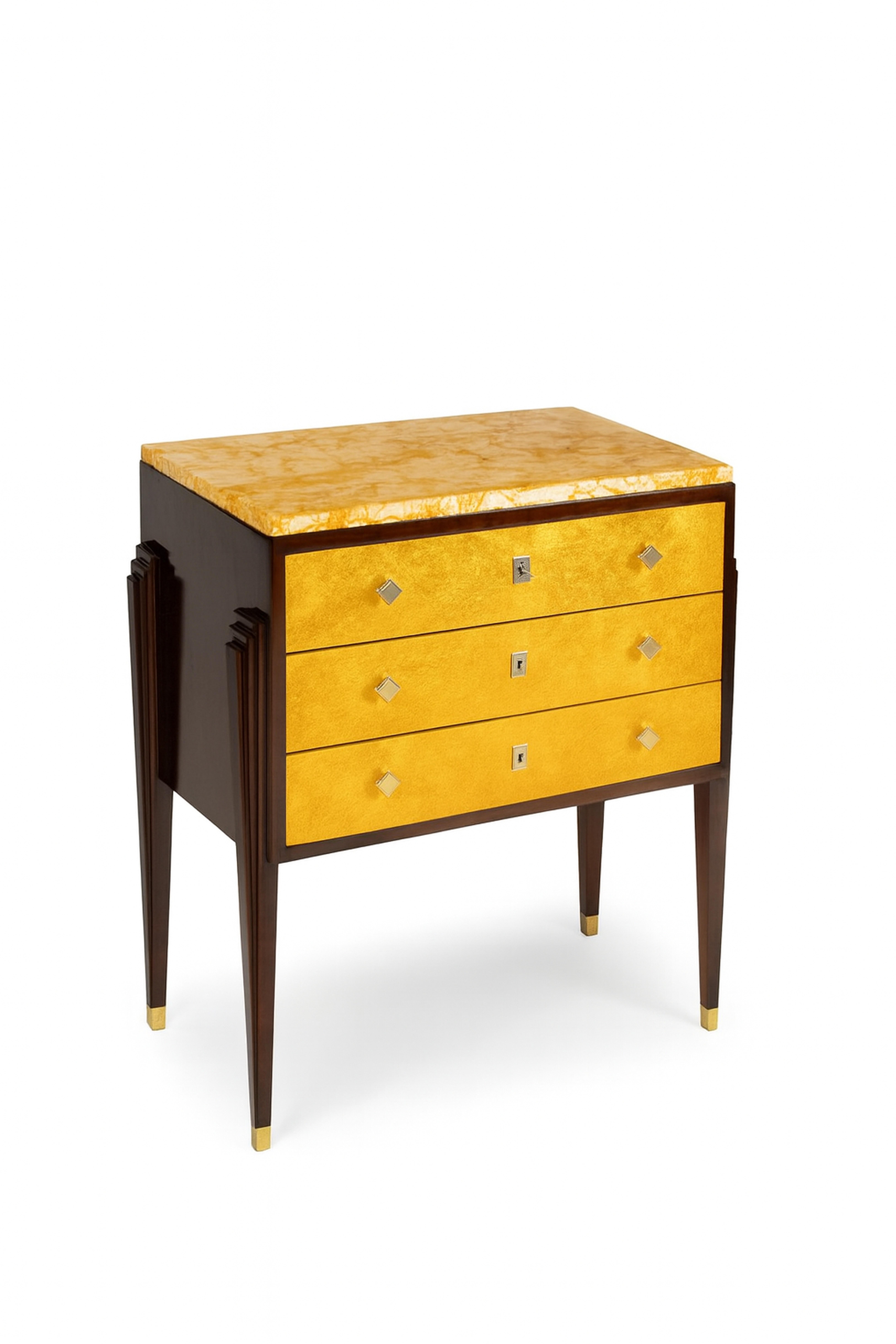 French Art Deco Golden Gilt Commode With Marble Top, 20th Century For Sale 4