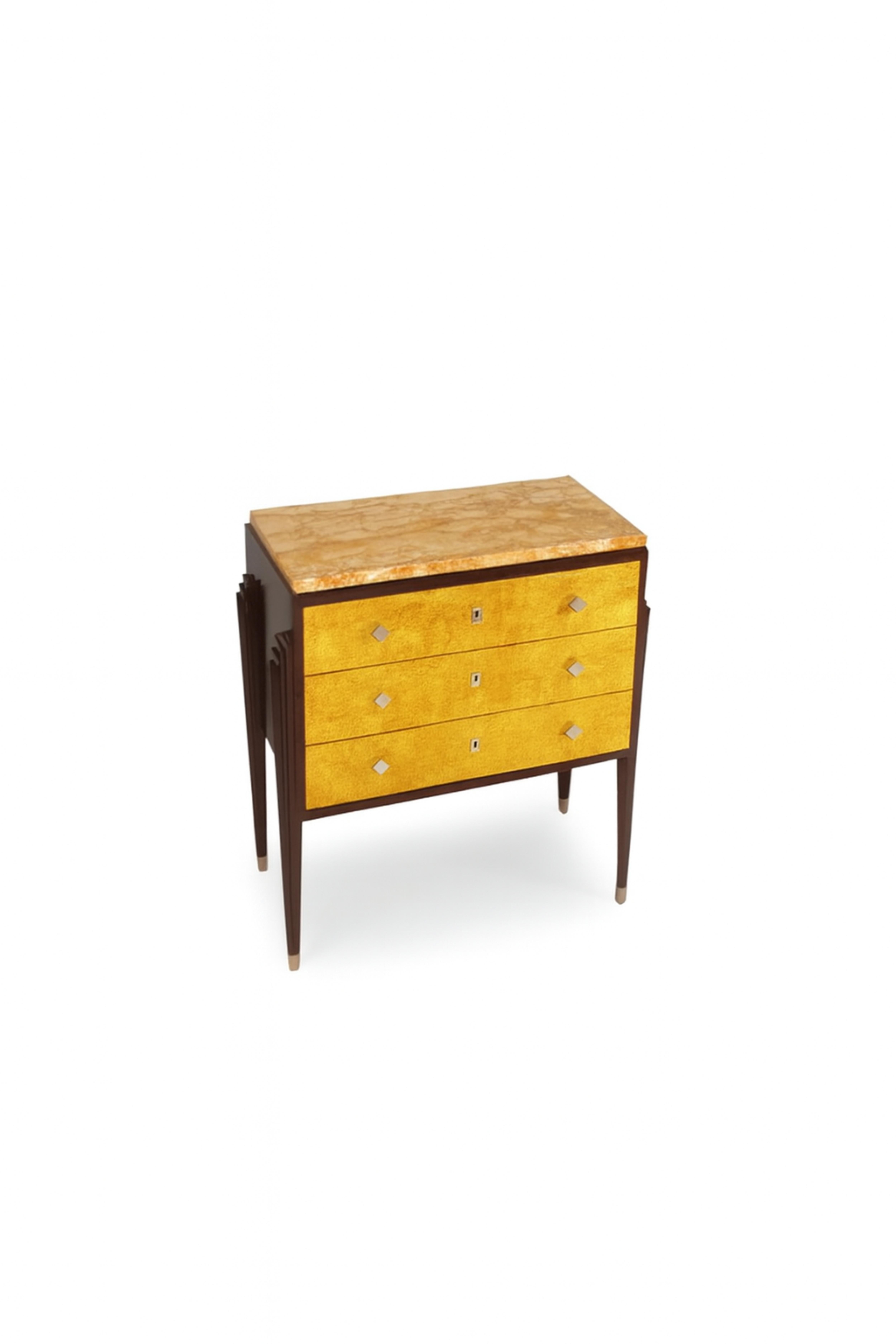 French Art Deco Golden Gilt Commode With Marble Top, 20th Century For Sale 5