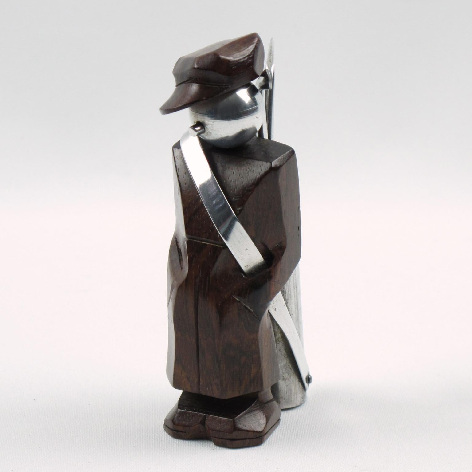 French Art Deco Golfer Barware Cocktail Picks in Macassar and Metal 3