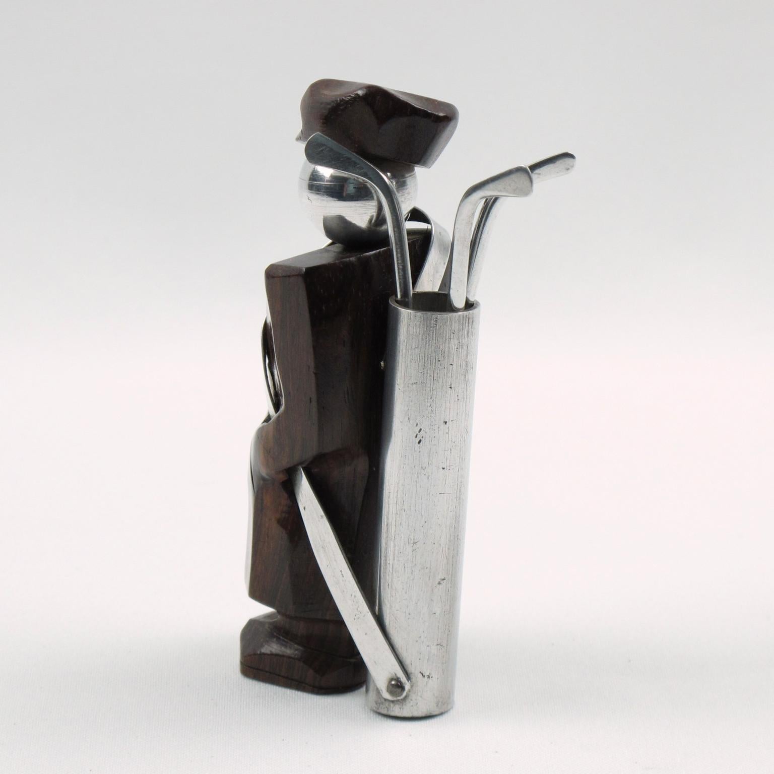 Aluminum French Art Deco Golfer Barware Cocktail Picks in Macassar and Metal