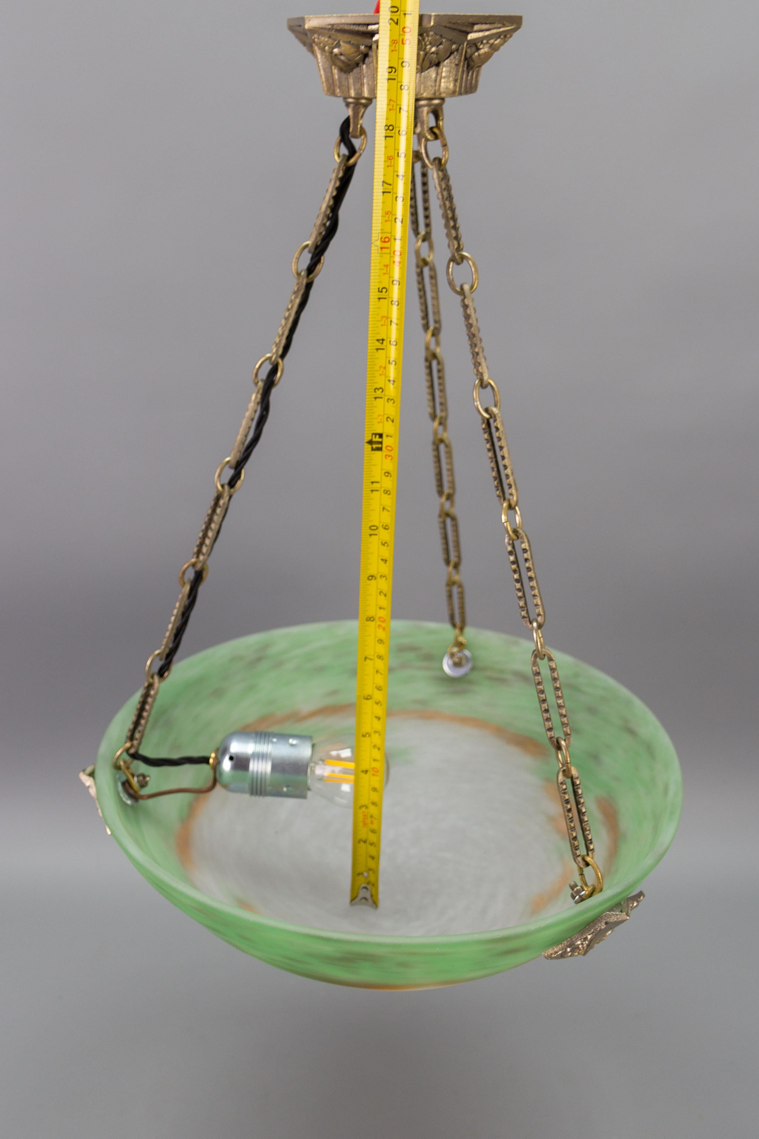 French Art Deco Green Glass Pendant Light by Muller Frères Luneville, 1920s For Sale 13