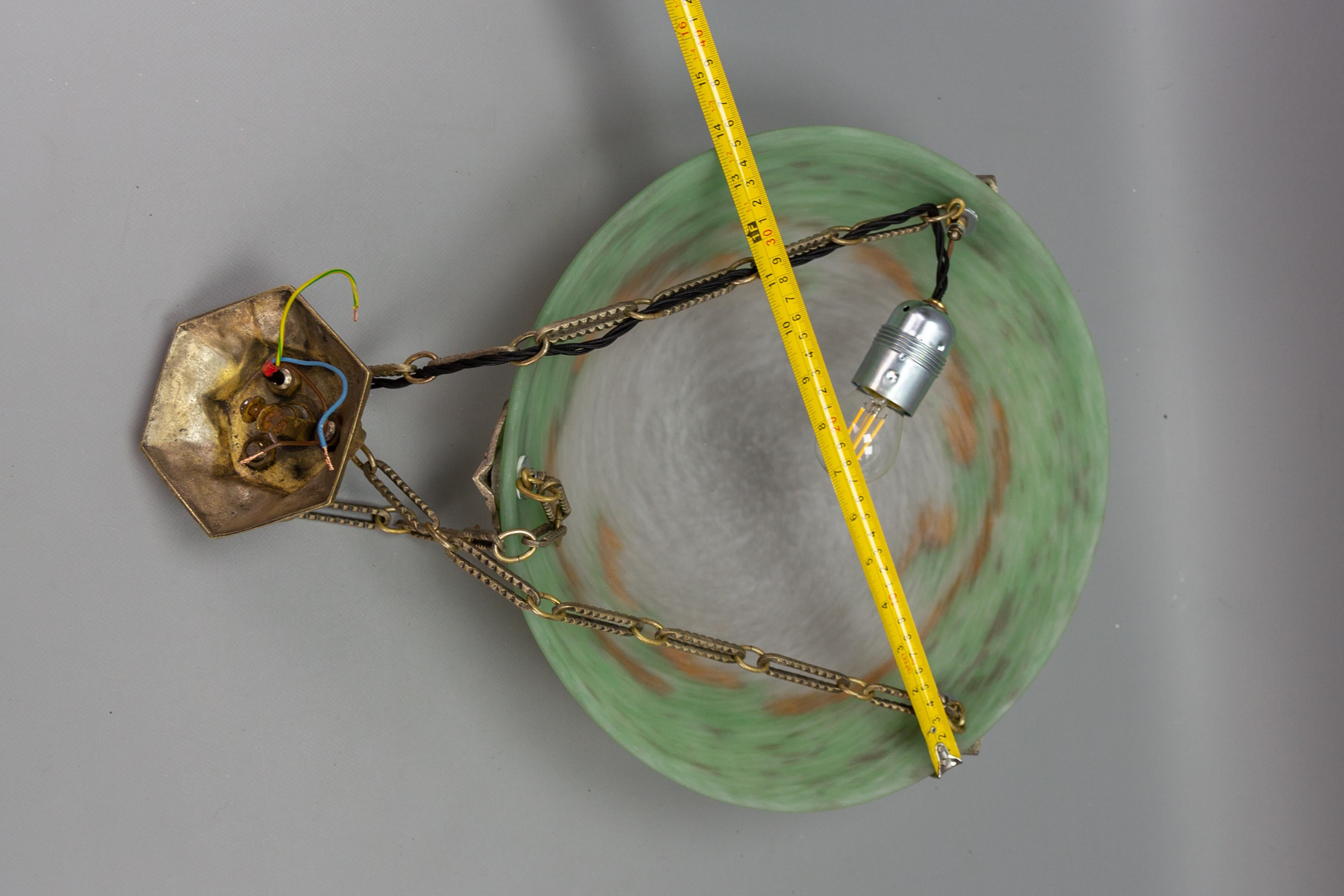 French Art Deco Green Glass Pendant Light by Muller Frères Luneville, 1920s For Sale 14
