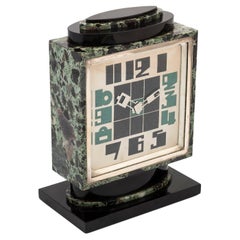 Vintage French Art Deco Green Marble Clock