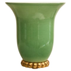 French Art Deco Green Porcelain Table Lamp, 1940s