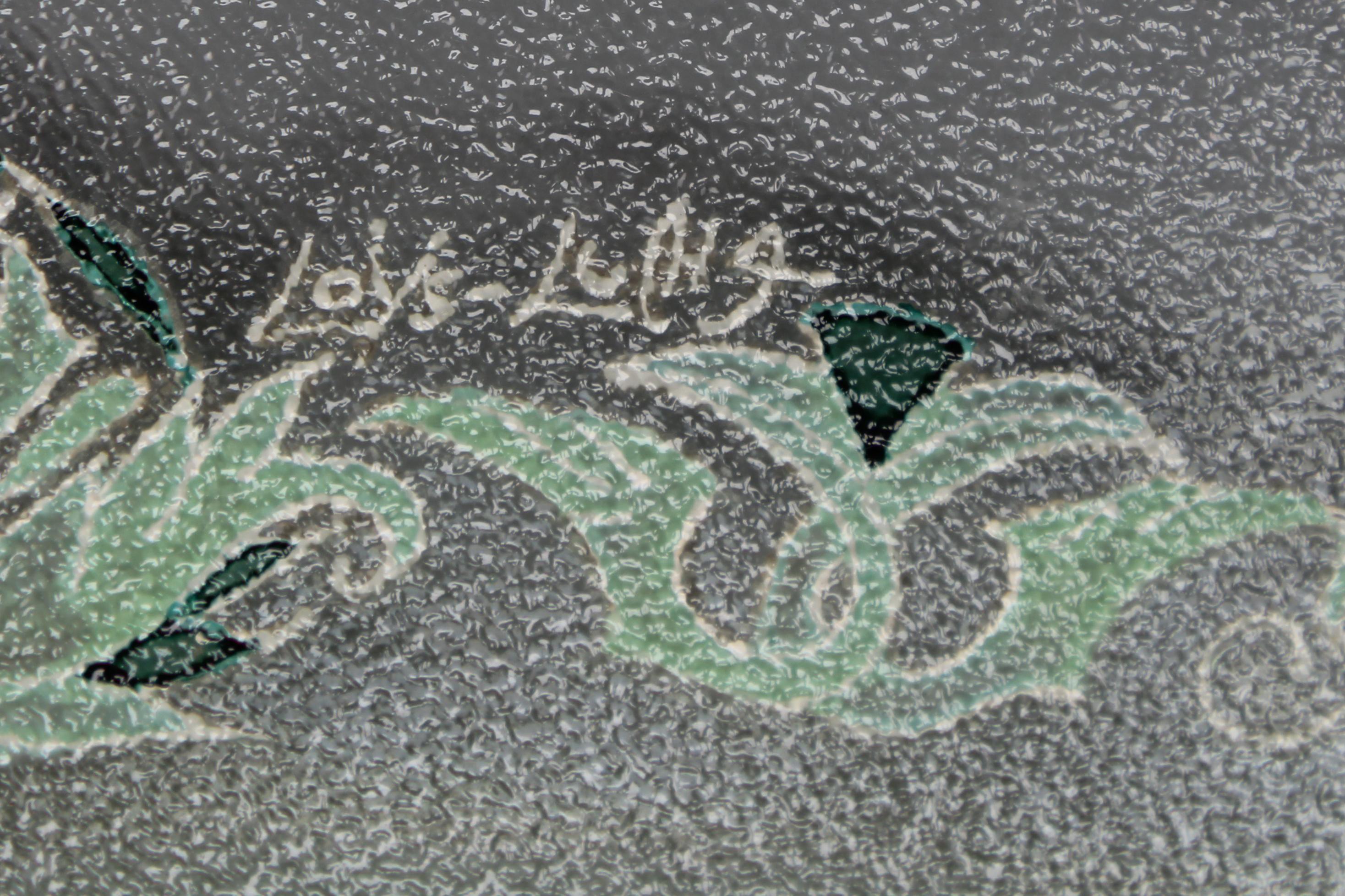 Französischer Art-déco-Kronleuchter aus grünem strukturiertem Glas und Kupfer von Loys Lucha, Art déco im Angebot 11