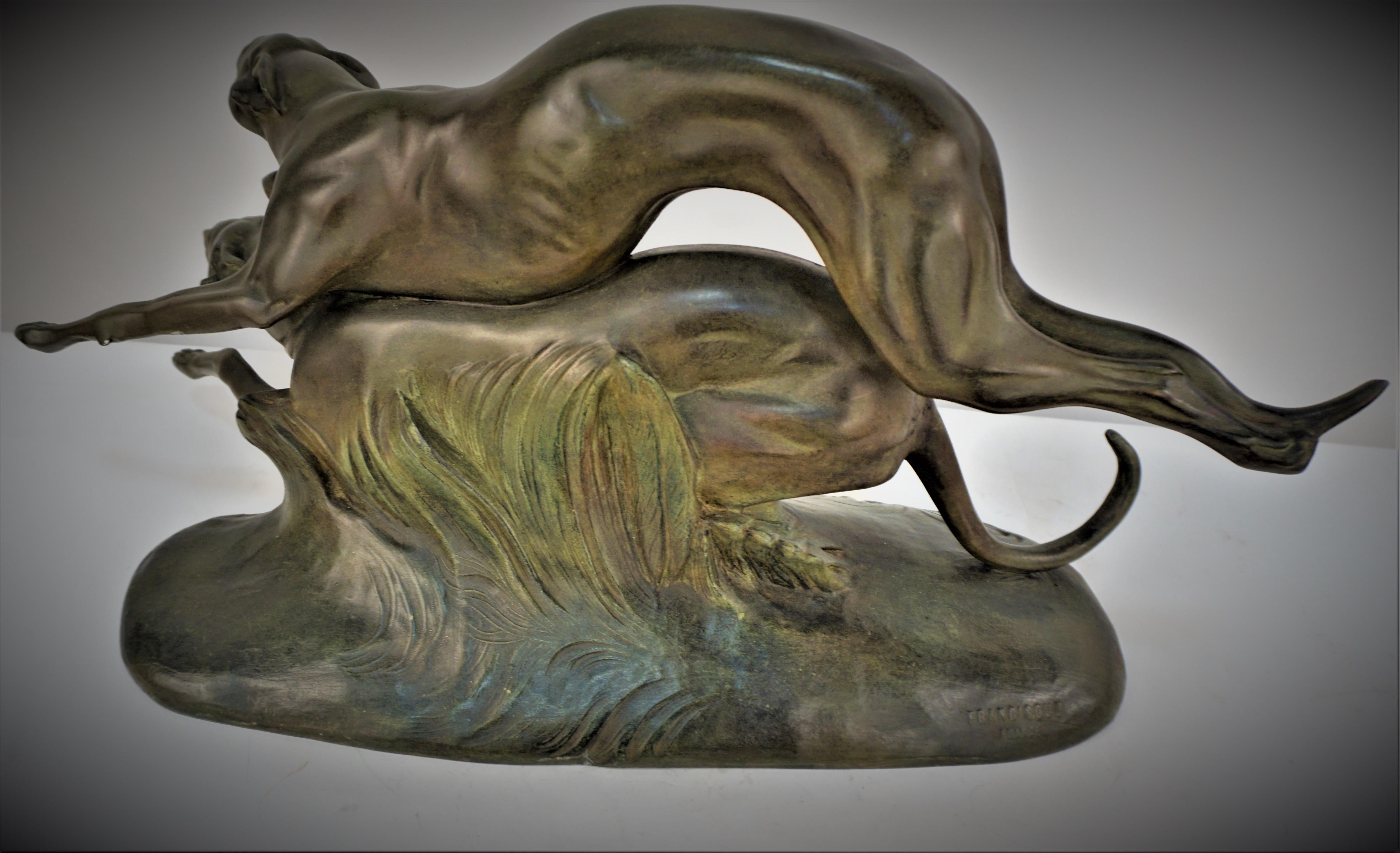 Effet bronze Chiens lévriers français Art déco en mouvement de course