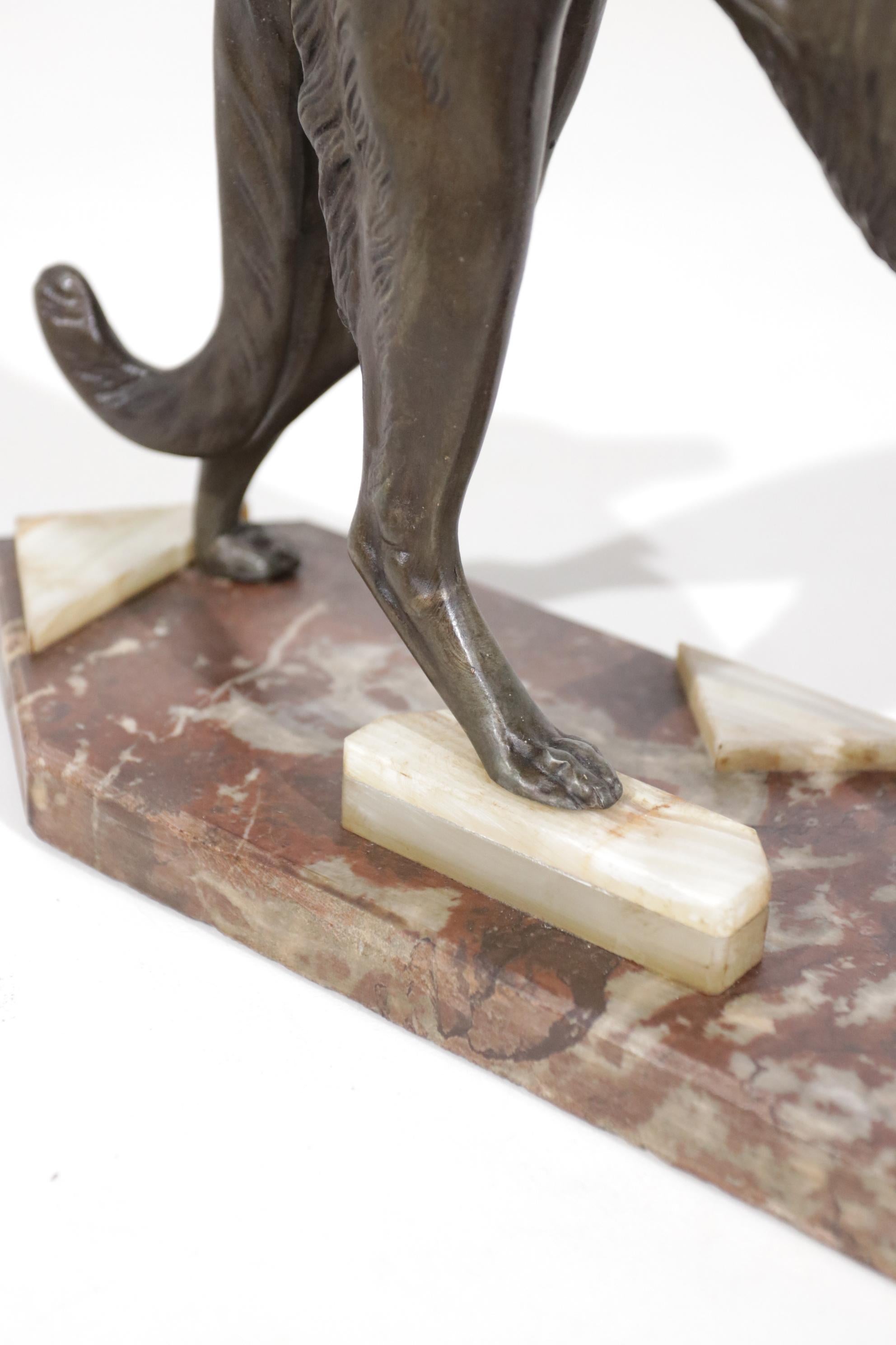 French Art Deco Greyhound on Marble, ca 1920 For Sale 1
