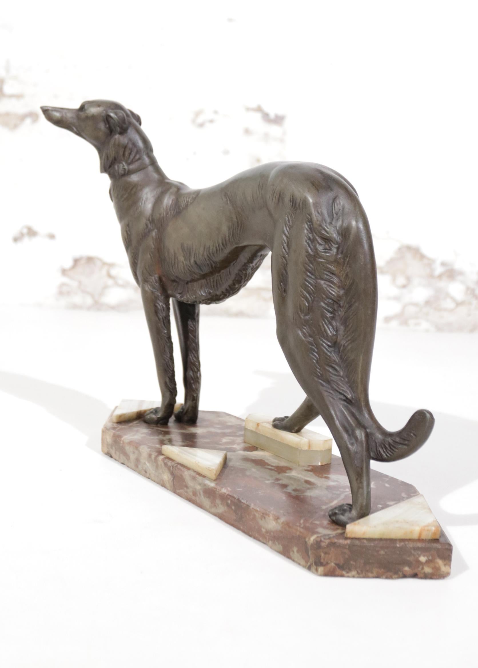French Art Deco Greyhound on Marble, ca 1920 For Sale 4