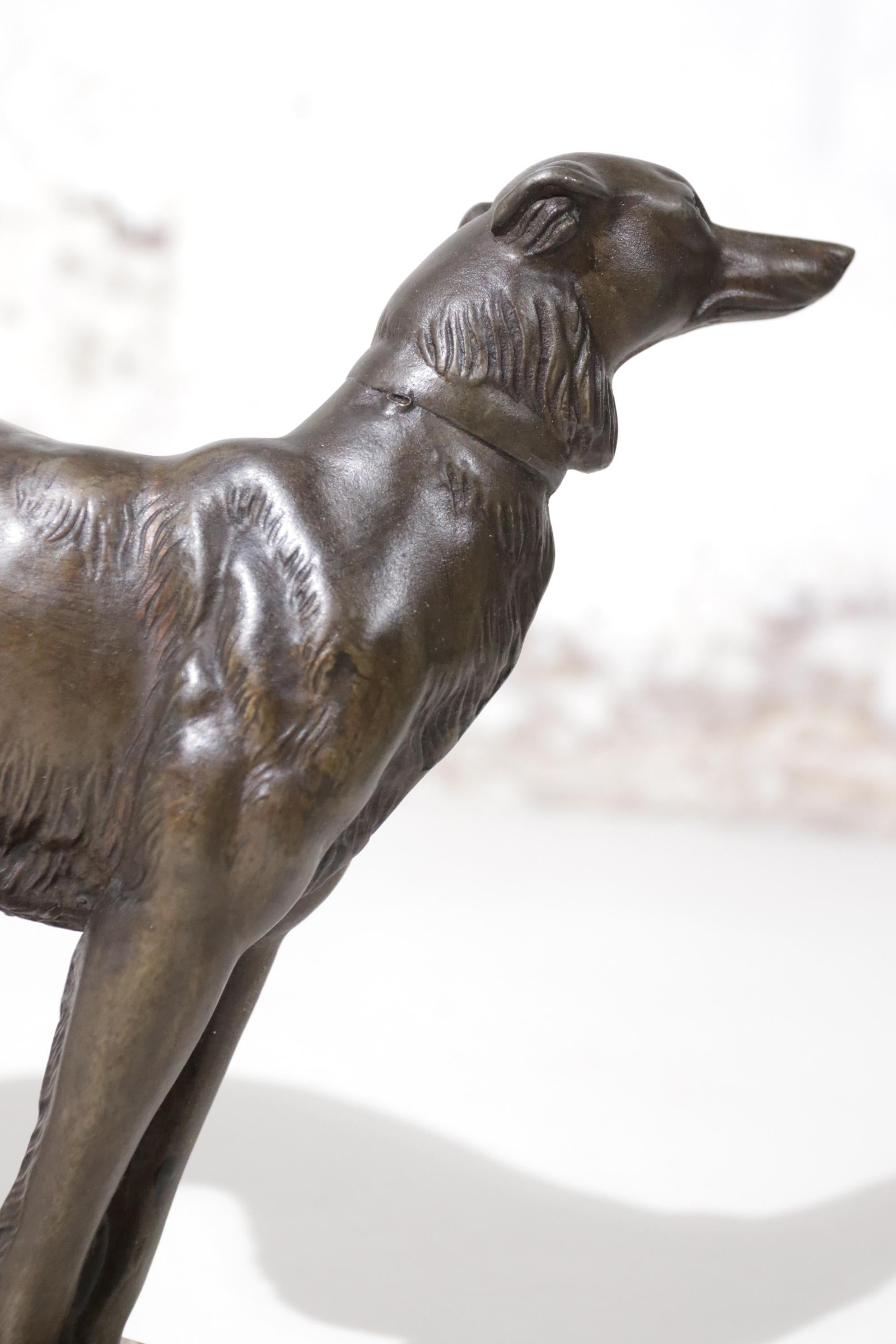 Early 20th Century French Art Deco Greyhound on Marble, ca 1920 For Sale