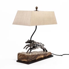 French Art Déco Greyhound Table Lamp Bronze Silvered on Marble Base 1930s