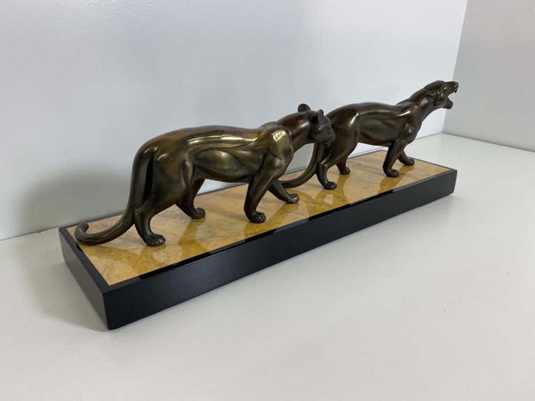 Mid-20th Century French Art Deco Group of Panthers Sculpture, 1930s For Sale