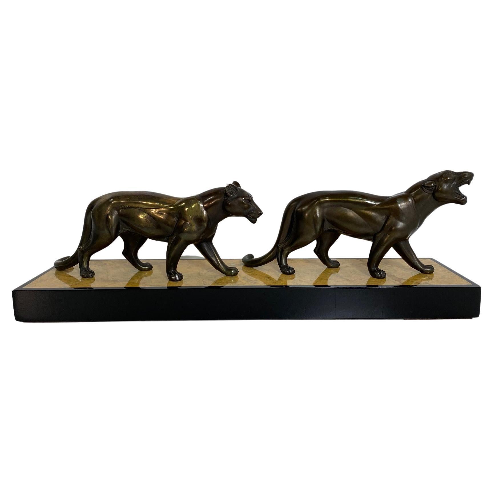 French Art Deco Group of Panthers Sculpture, 1930s
