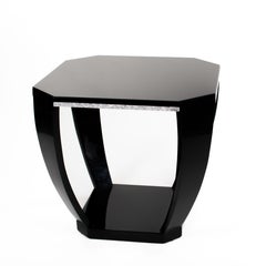 French Art Déco Gueridon Black High Gloss Lacquer Silver Plated Carvings 1920s