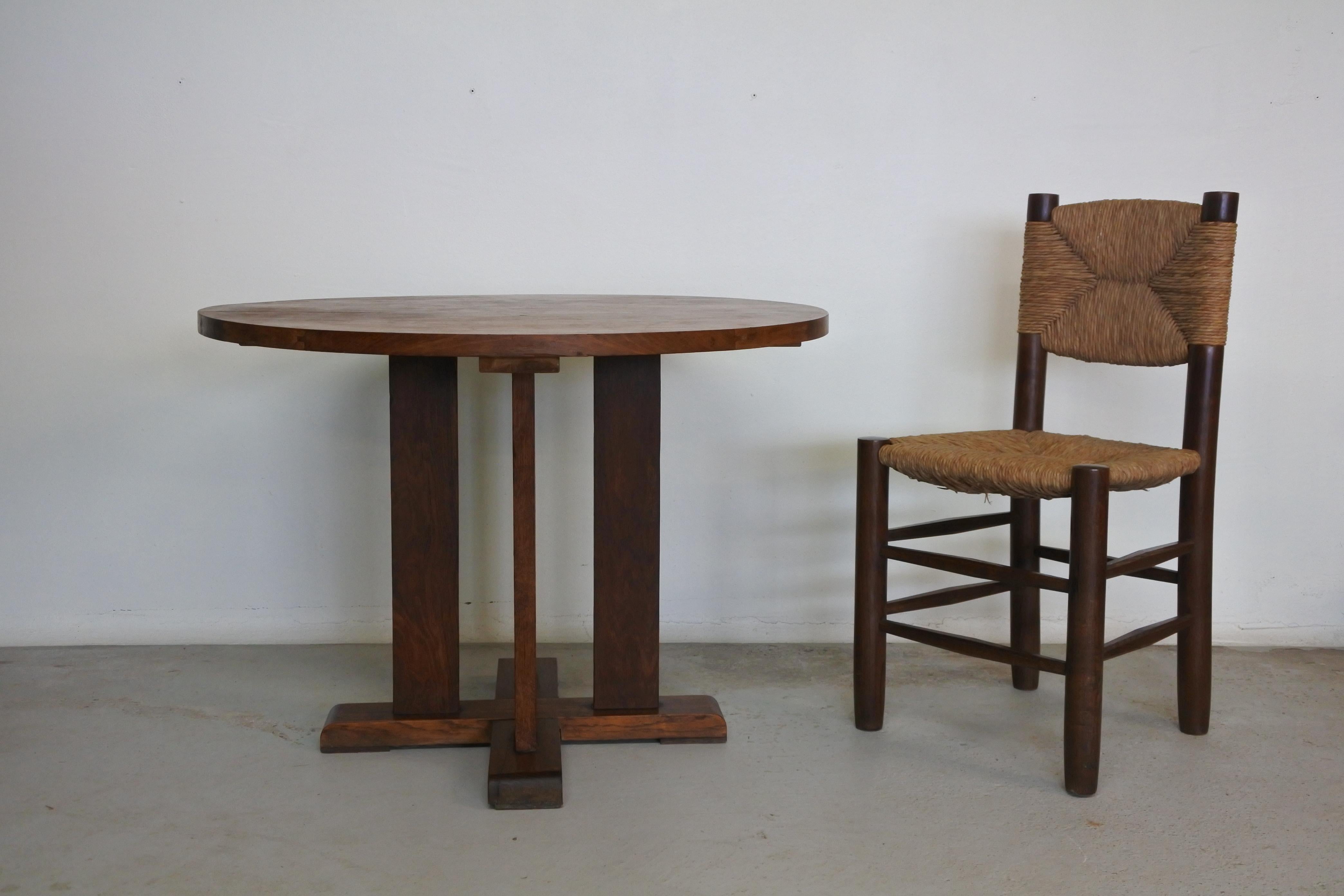 French Art Deco Gueridon Table in Solid Oak Wood 1930s 9