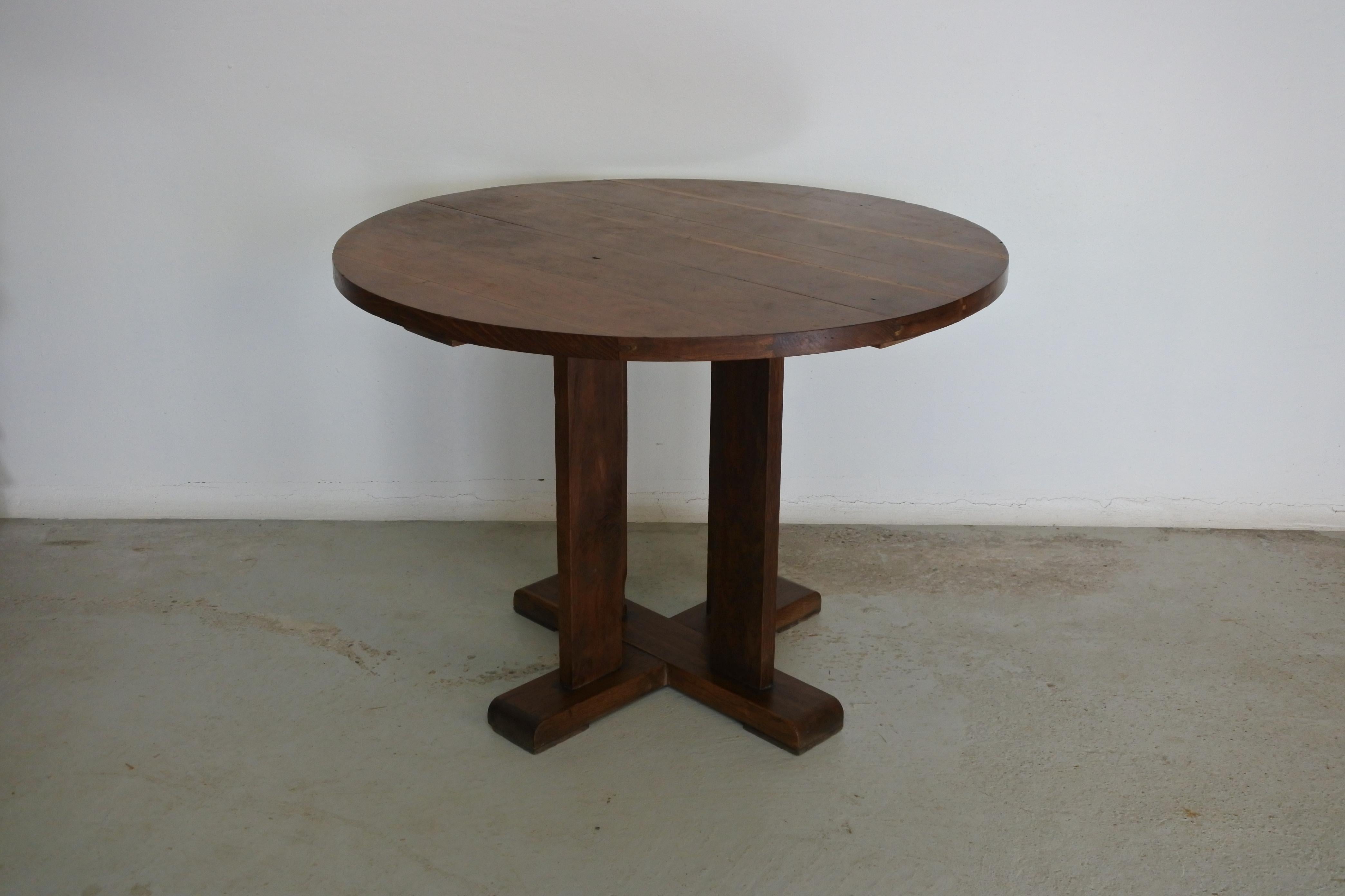 French Art Deco Gueridon Table in Solid Oak Wood 1930s 1