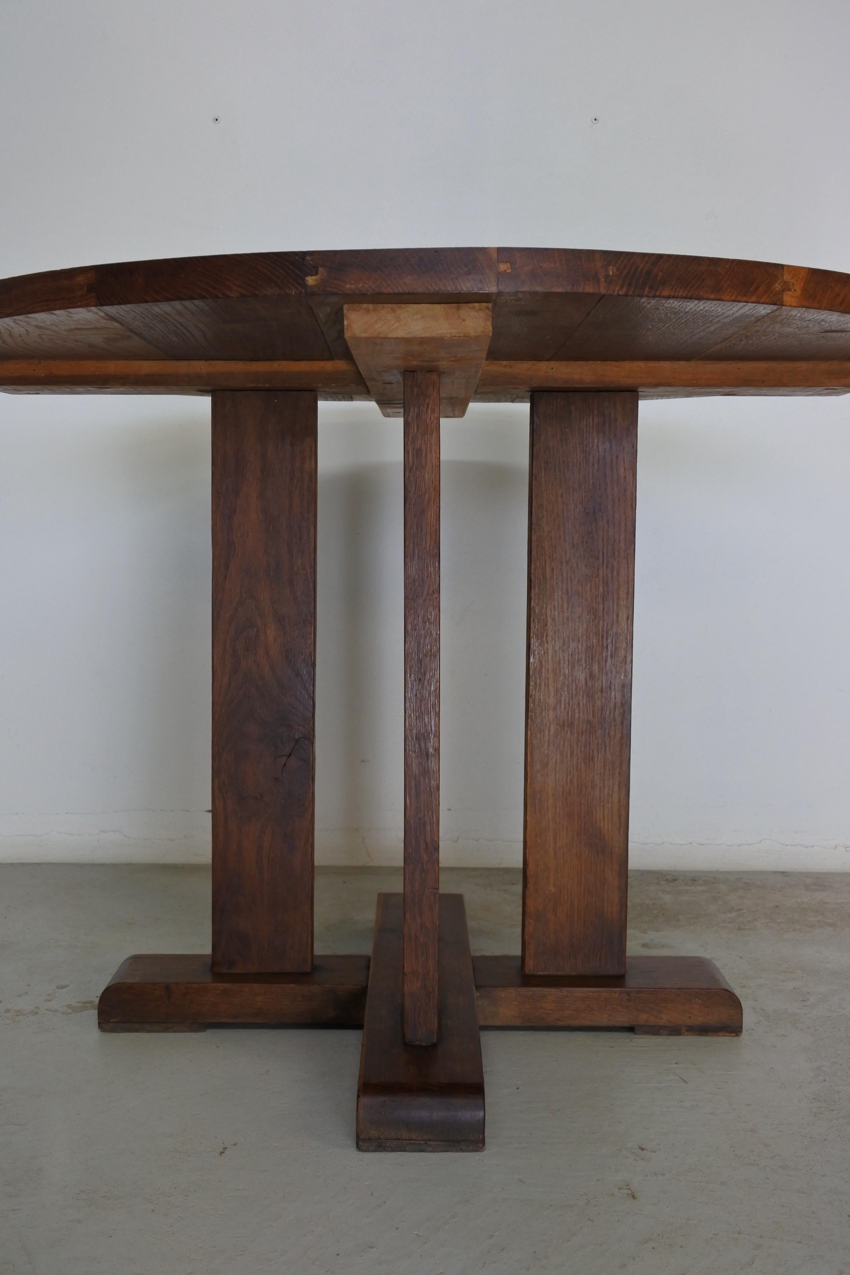 French Art Deco Gueridon Table in Solid Oak Wood 1930s 2