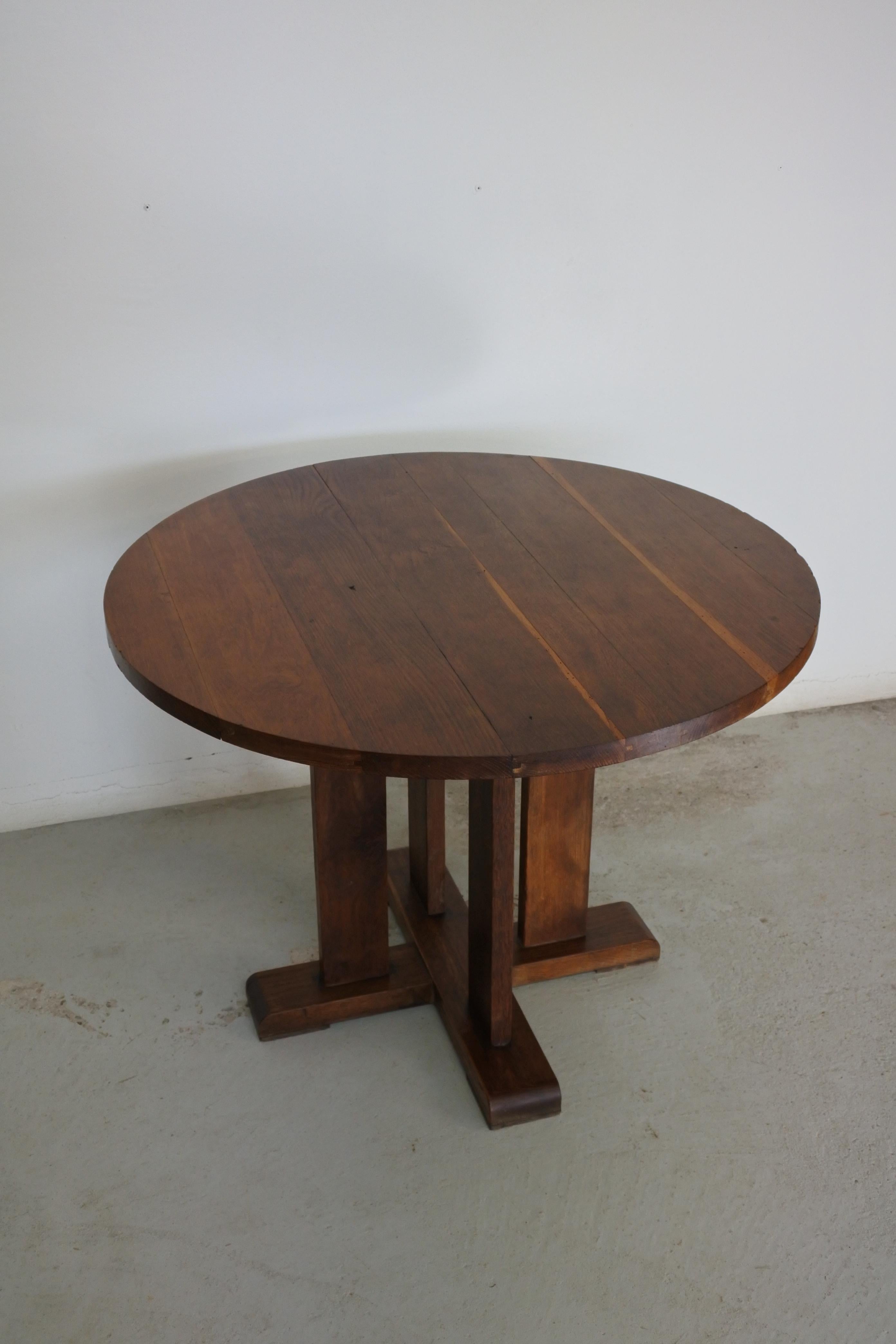 French Art Deco Gueridon Table in Solid Oak Wood 1930s 3