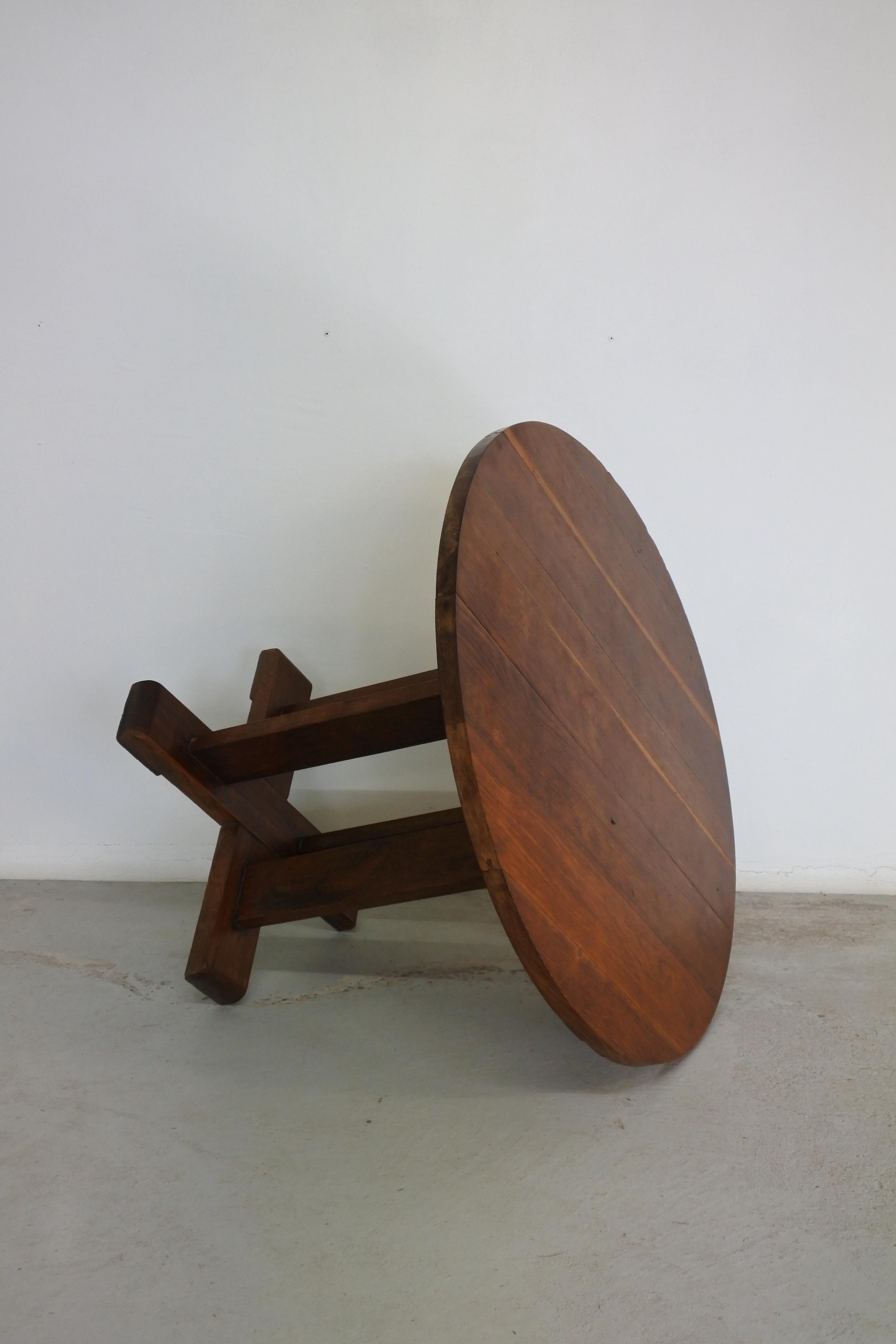 French Art Deco Gueridon Table in Solid Oak Wood 1930s 4