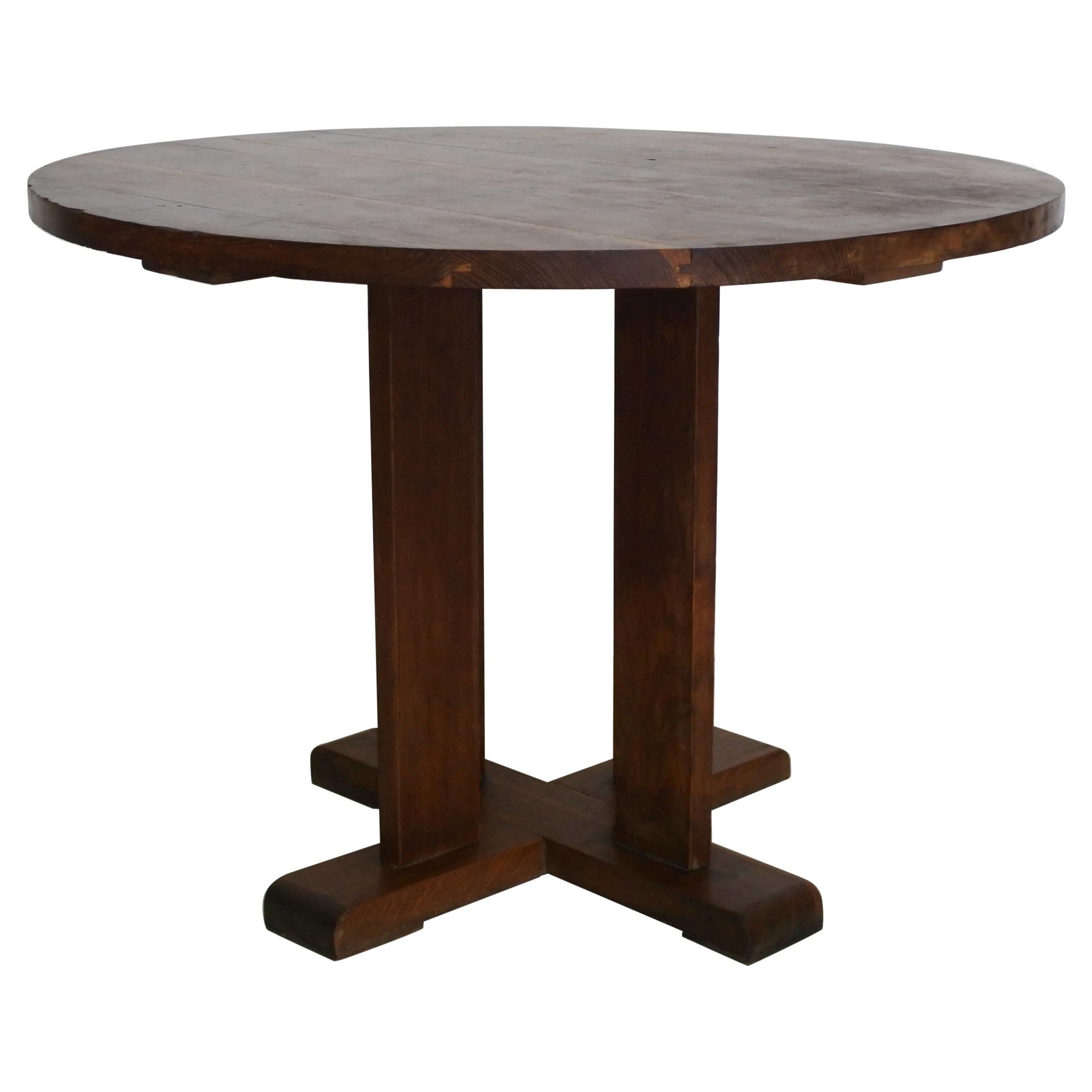 French Art Deco Gueridon Table in Solid Oak Wood 1930s