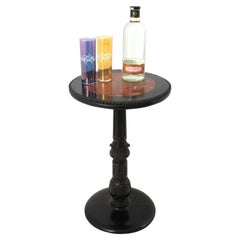 French Art Deco Gueridon Table / Side Table in Black Wood and Red Marble, 1930s