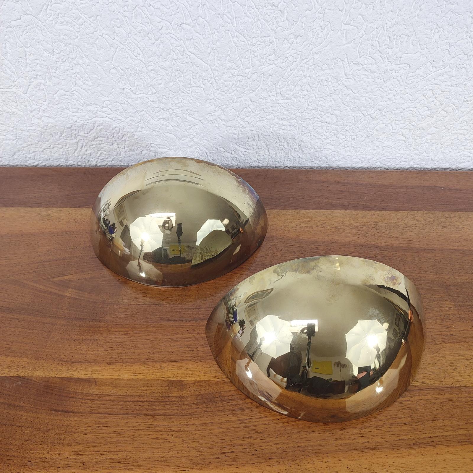 Plated French Art Deco Half Moon Wall Lights, Loft Sconces, Patinated Brass Surface For Sale