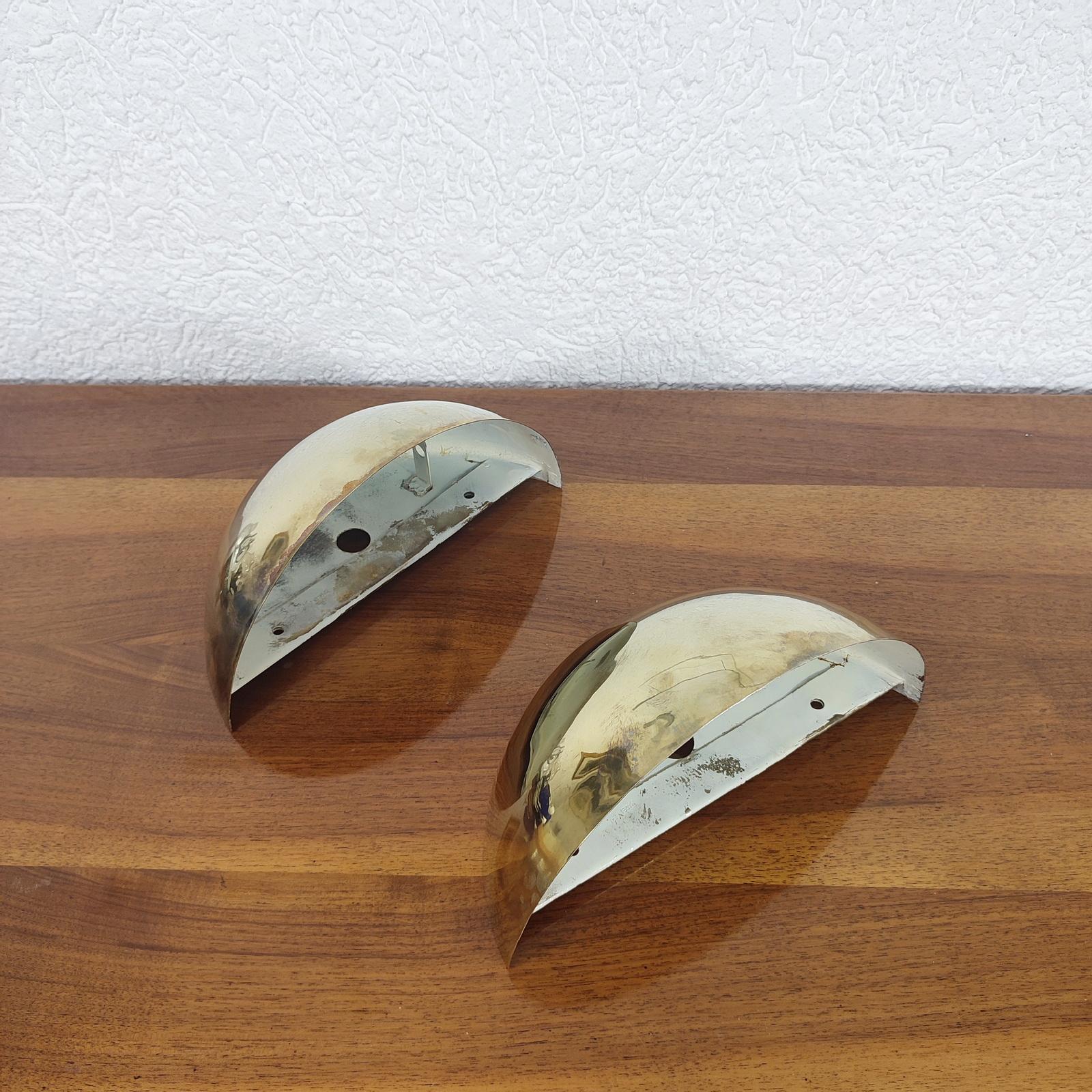 French Art Deco Half Moon Wall Lights, Loft Sconces, Patinated Brass Surface In Fair Condition For Sale In Bochum, NRW