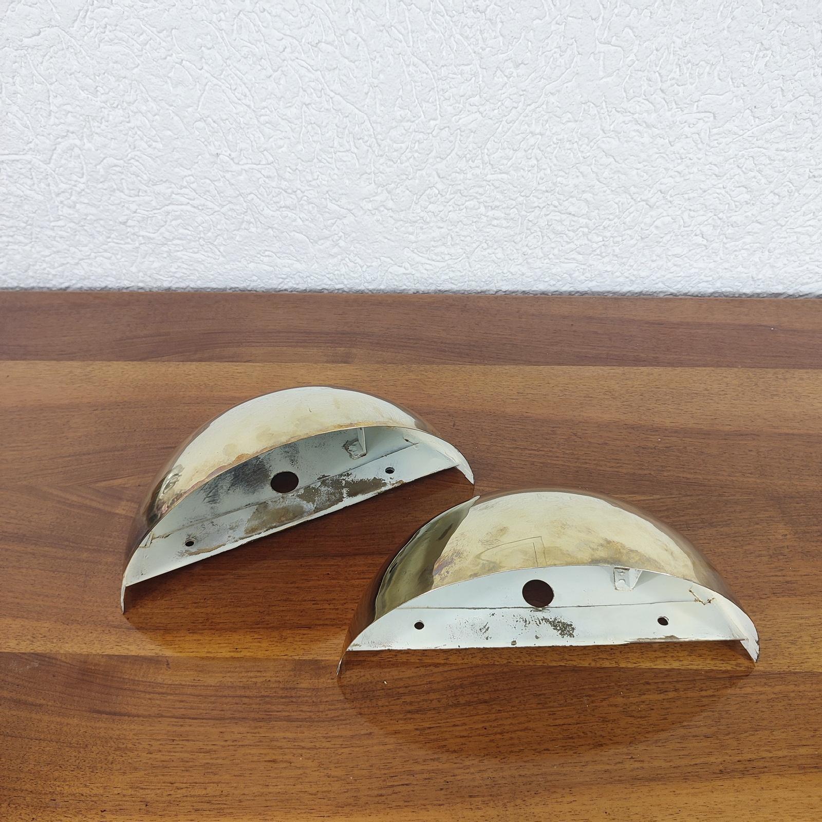 Mid-20th Century French Art Deco Half Moon Wall Lights, Loft Sconces, Patinated Brass Surface For Sale