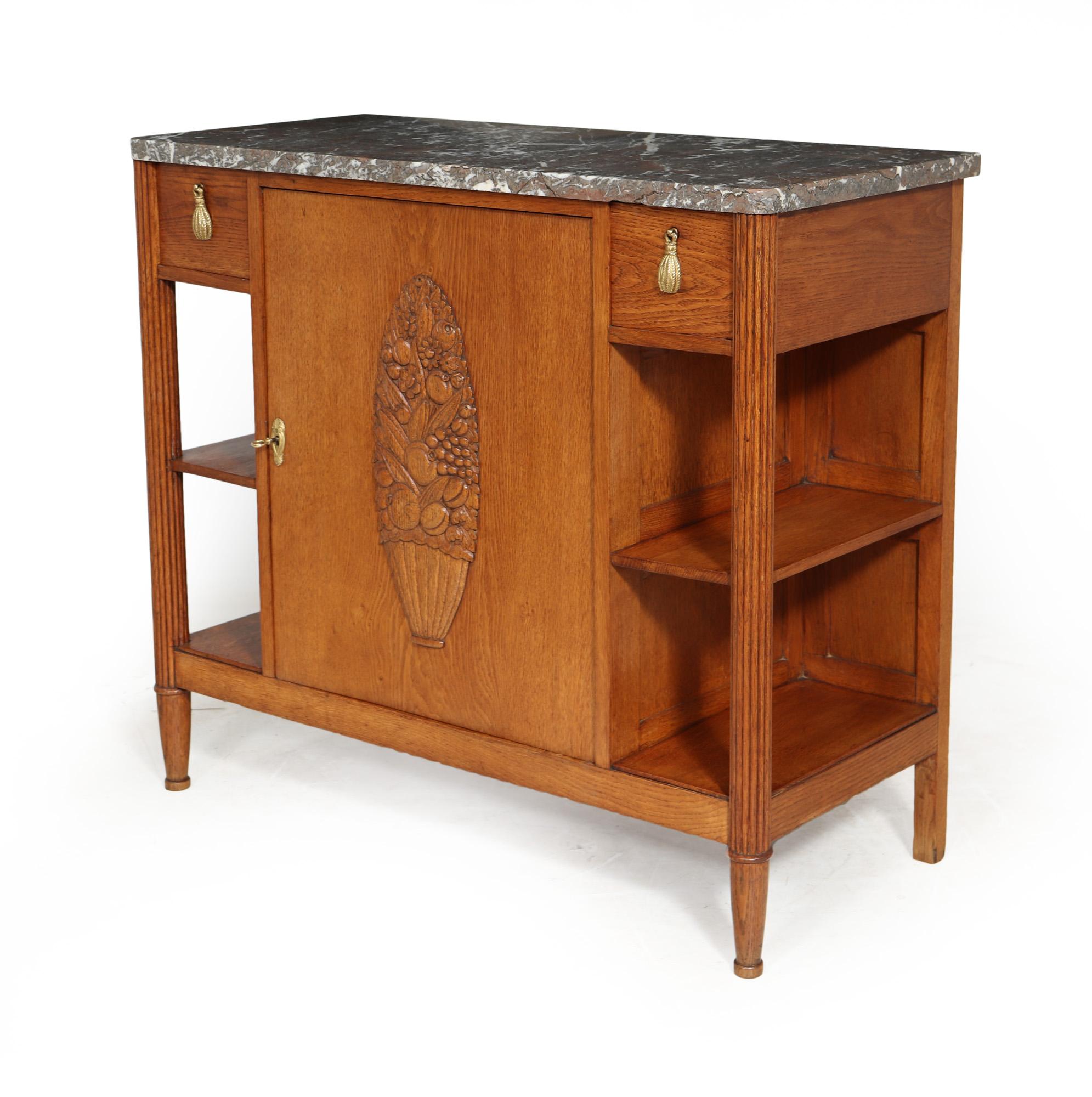Mid-20th Century French Art Deco Hall Cabinet in Solid Oak