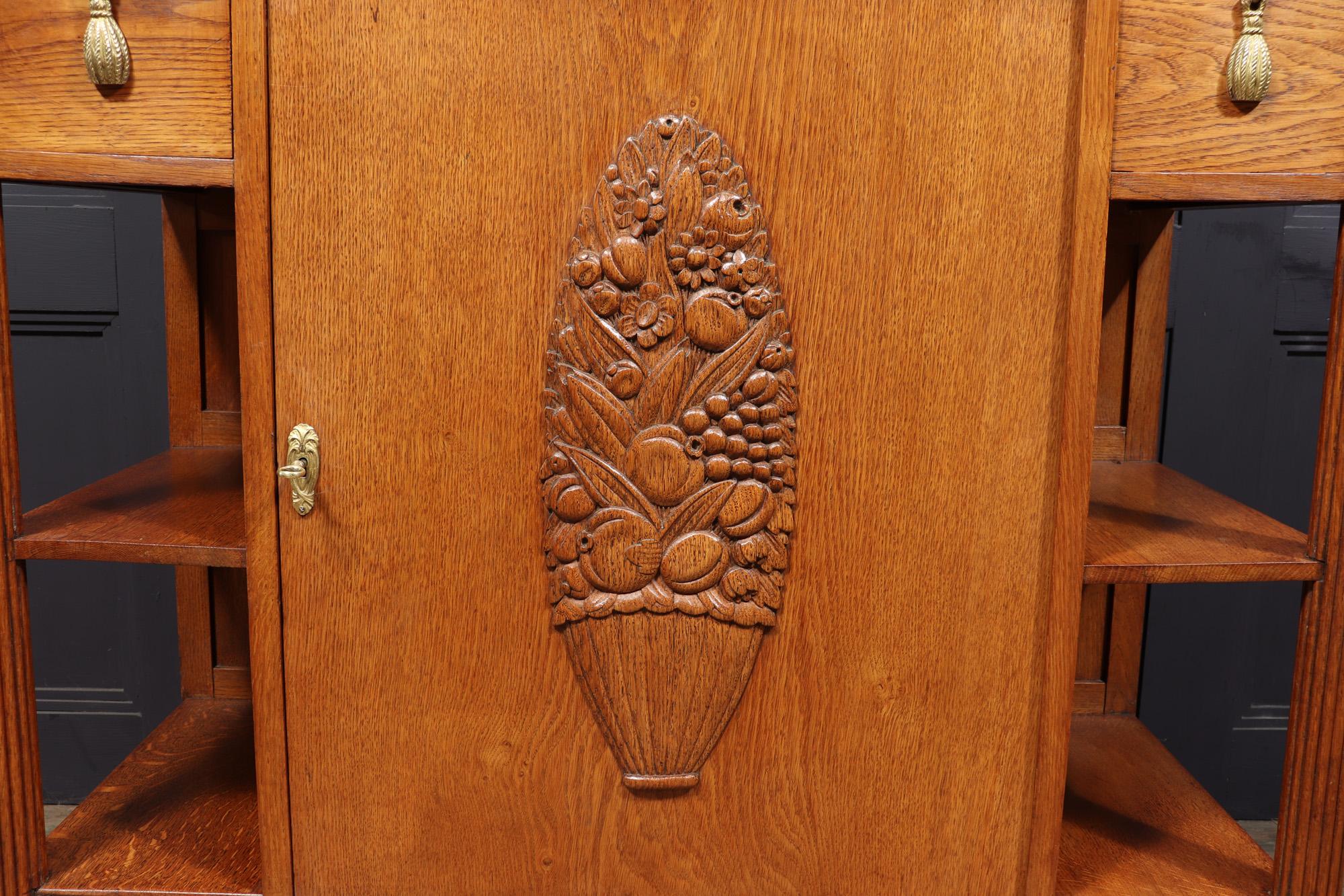 French Art Deco Hall Cabinet in Solid Oak 1