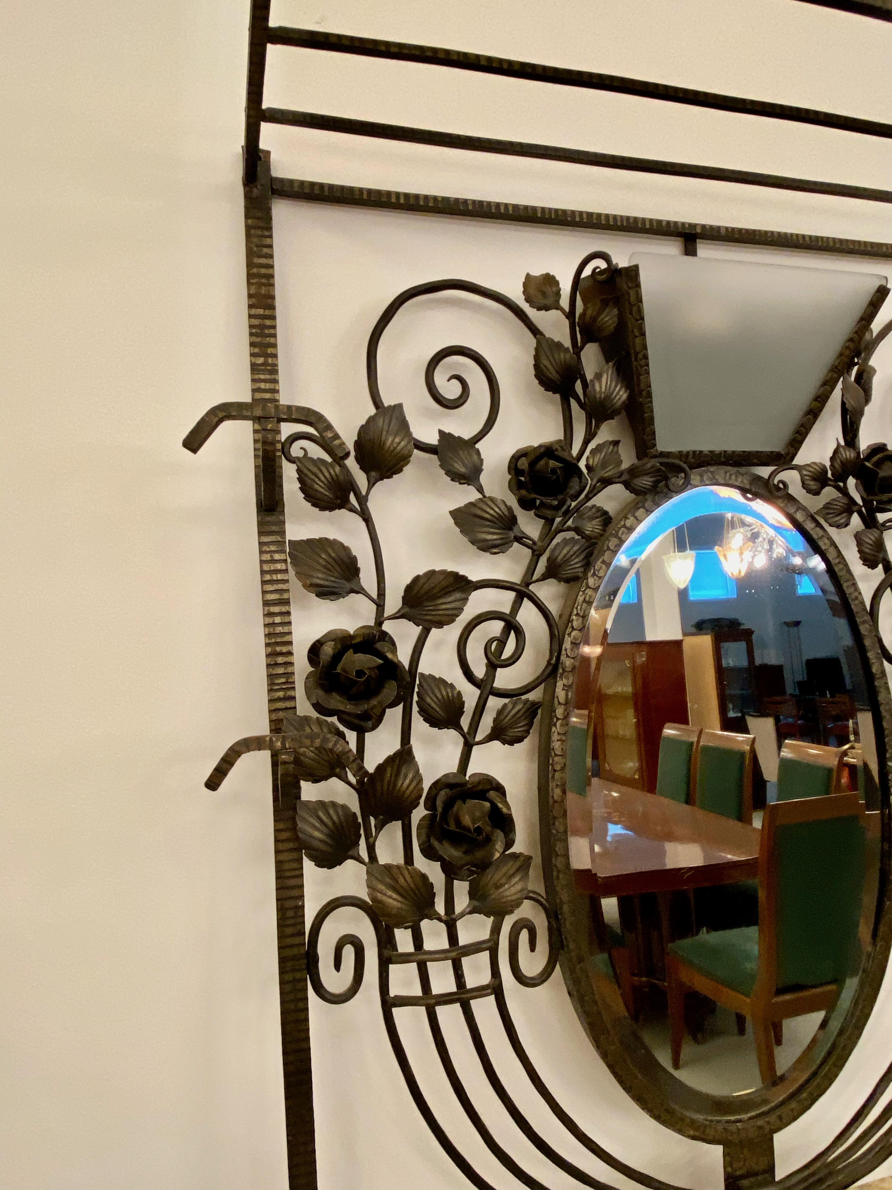 French Art Deco Hall Tree Coat Rack with Glass Light Sconce For Sale 1