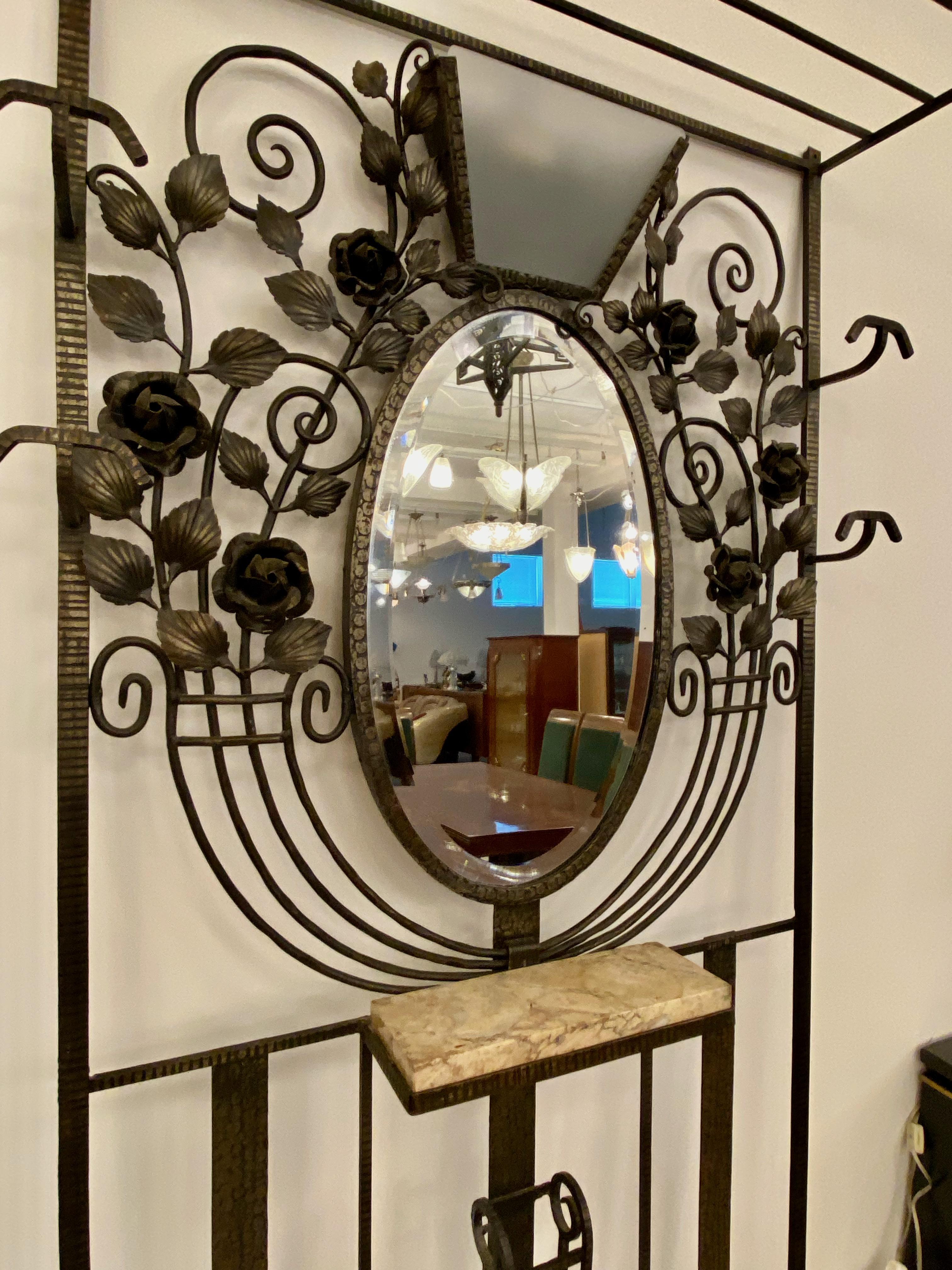 French Art Deco Hall Tree Coat Rack with Glass Light Sconce For Sale 2