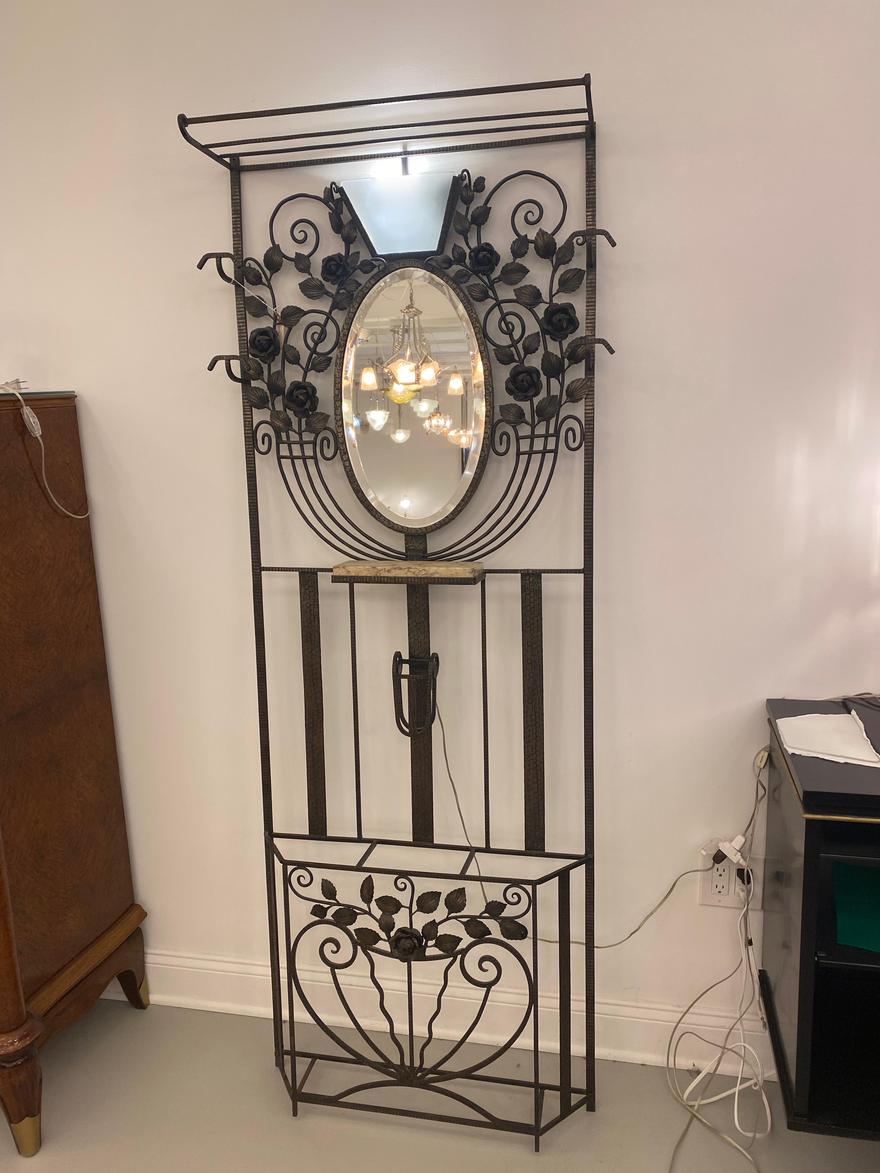 French Art Deco Hall Tree Coat Rack with Glass Light Sconce For Sale 5