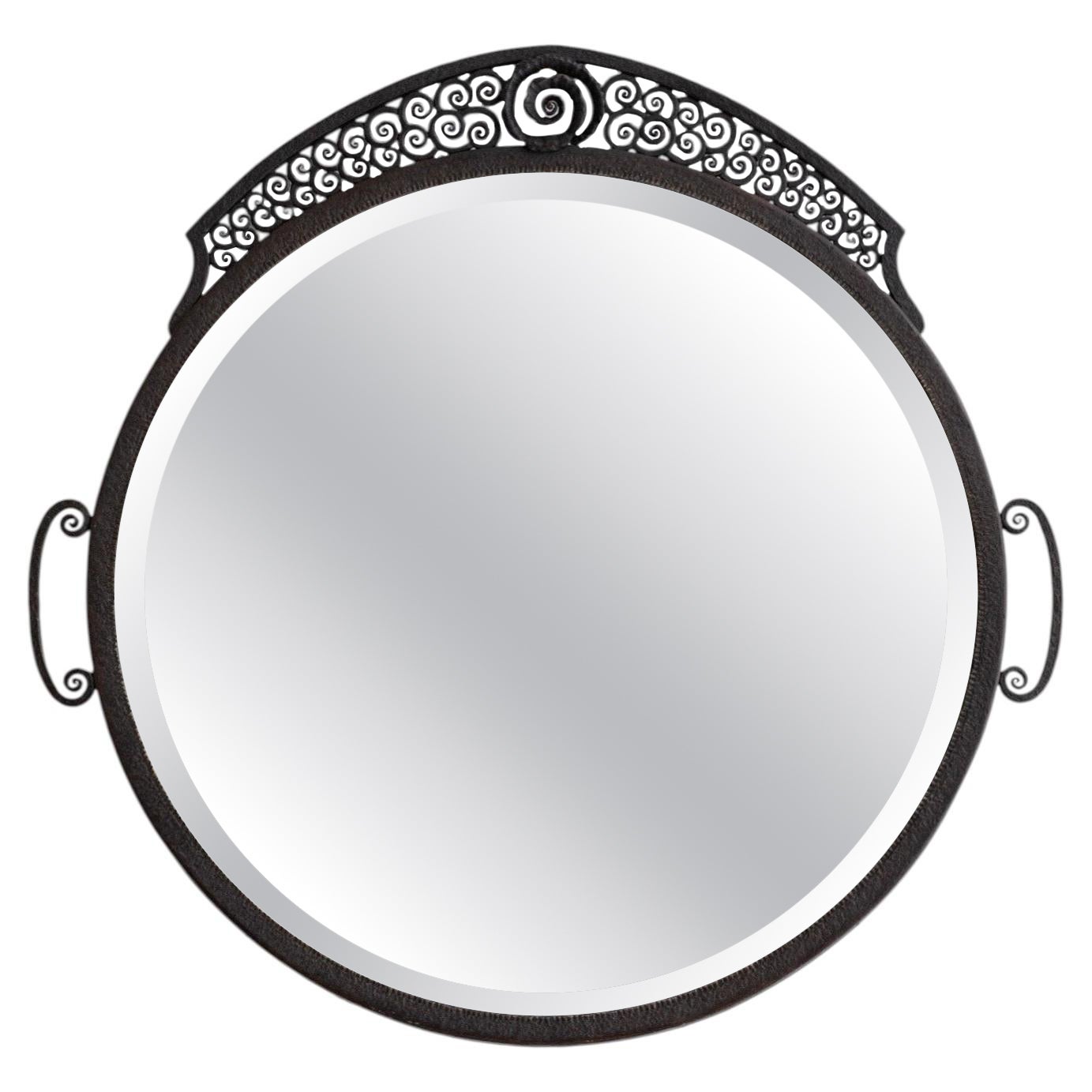 French Art Deco Hammered Iron Mirror For Sale
