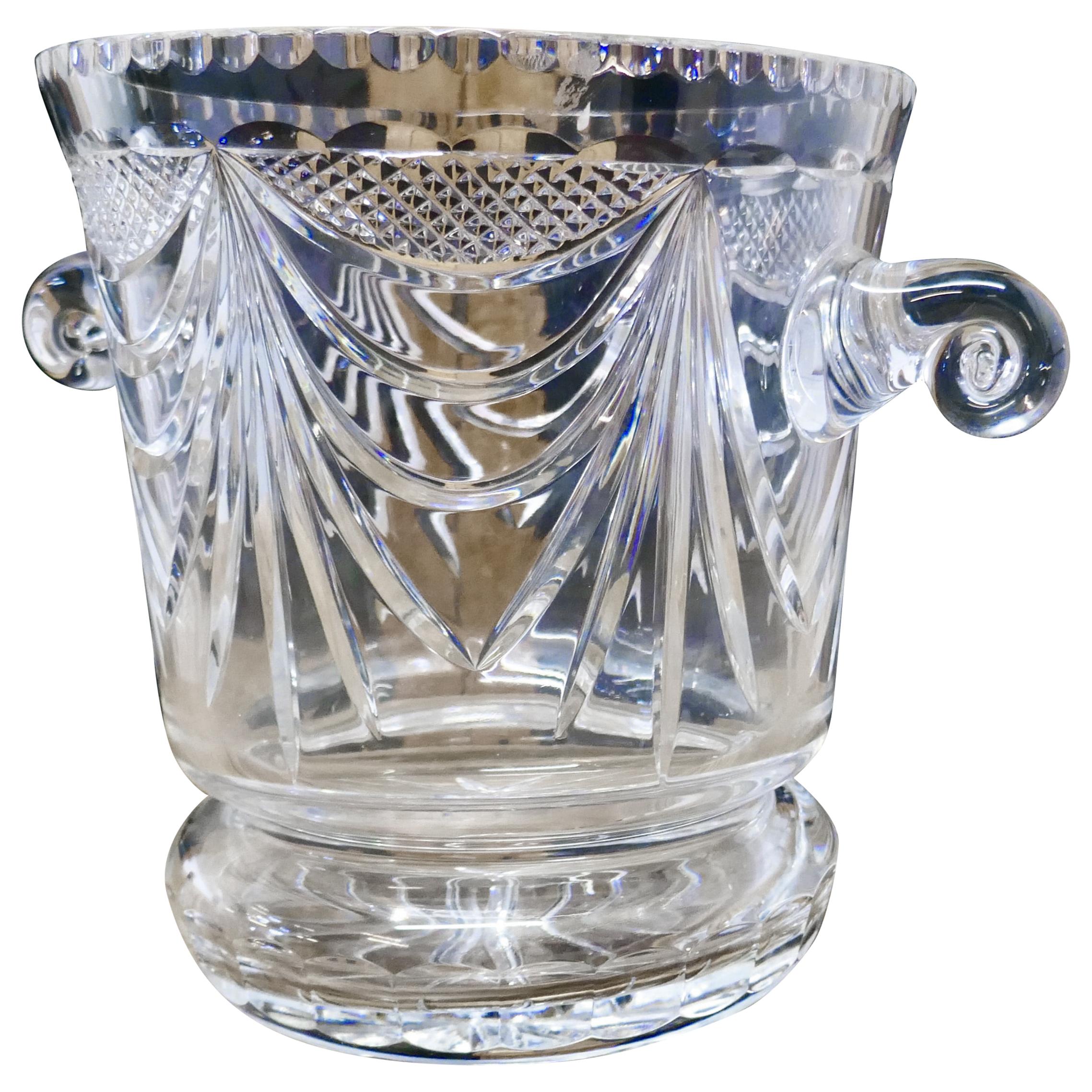 French Art Deco Hand Blown Cut Crystal Champaign Ice Bucket, Wine Cooler