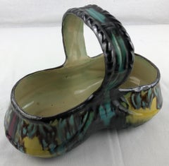 French Art Deco Handcrafted Ceramic Basket or Bowl by Henri Delcourt