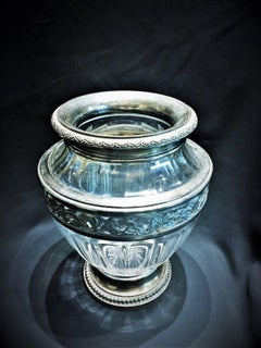 French Art Deco Hand-Cut Crystal and Sterling Silver Flower Vase, circa 1925