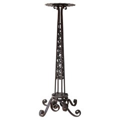 French Art Deco Hand-Forged Wrought Iron Pedestal Plant Stand, 1930s