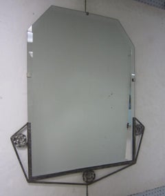 French Art Deco Hand Hammered Iron Beveled Mirror- nickel finish