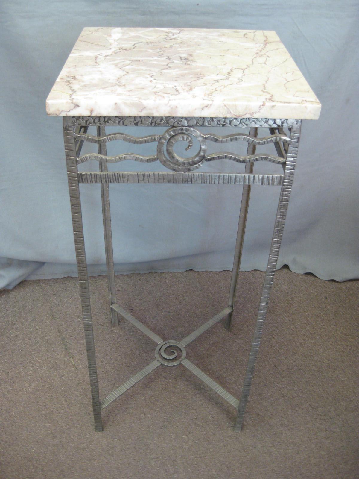 French Art Deco Hand Hammered Iron Small Table / Pedestal, Charles Piguet 1
