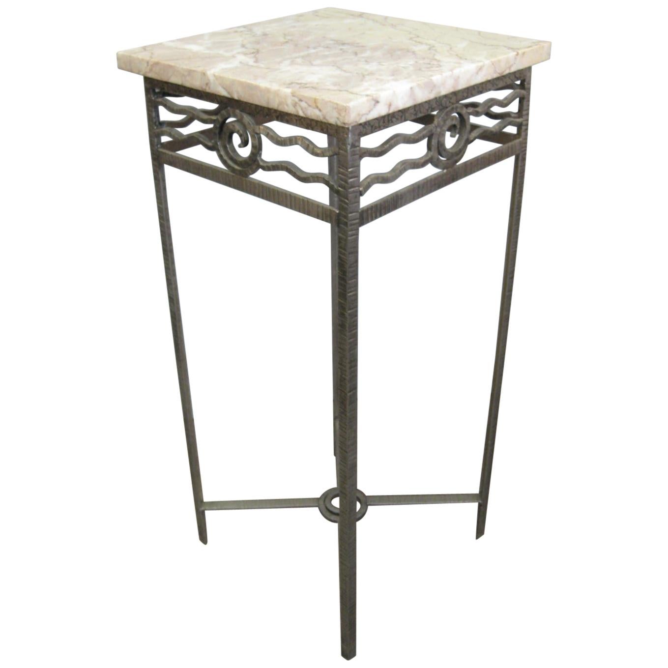 French Art Deco Hand Hammered Iron Small Table / Pedestal, Charles Piguet