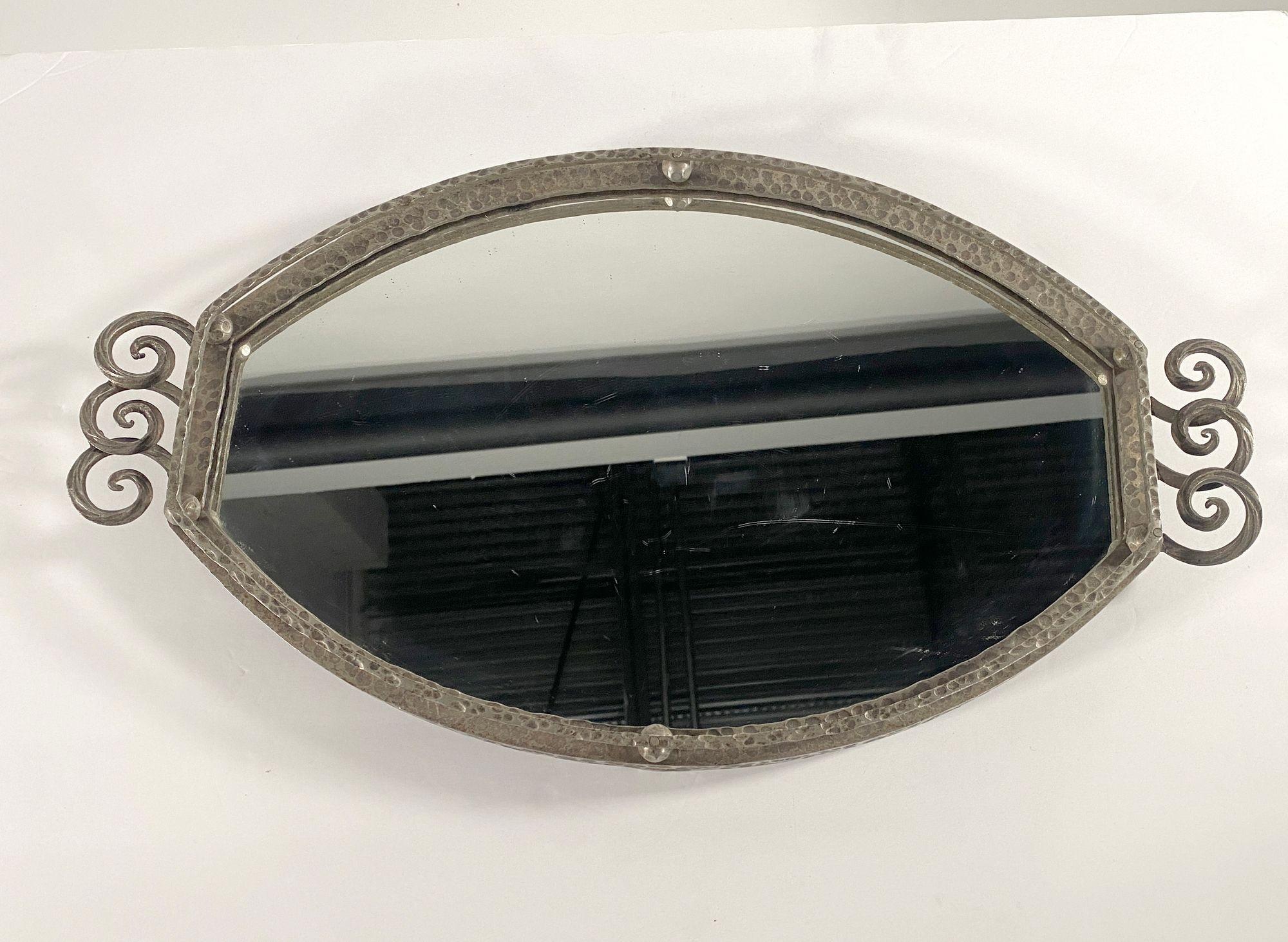 French, Art Deco Hand Hammered Steel and Mirror Tray, Raymond Subes For Sale 3